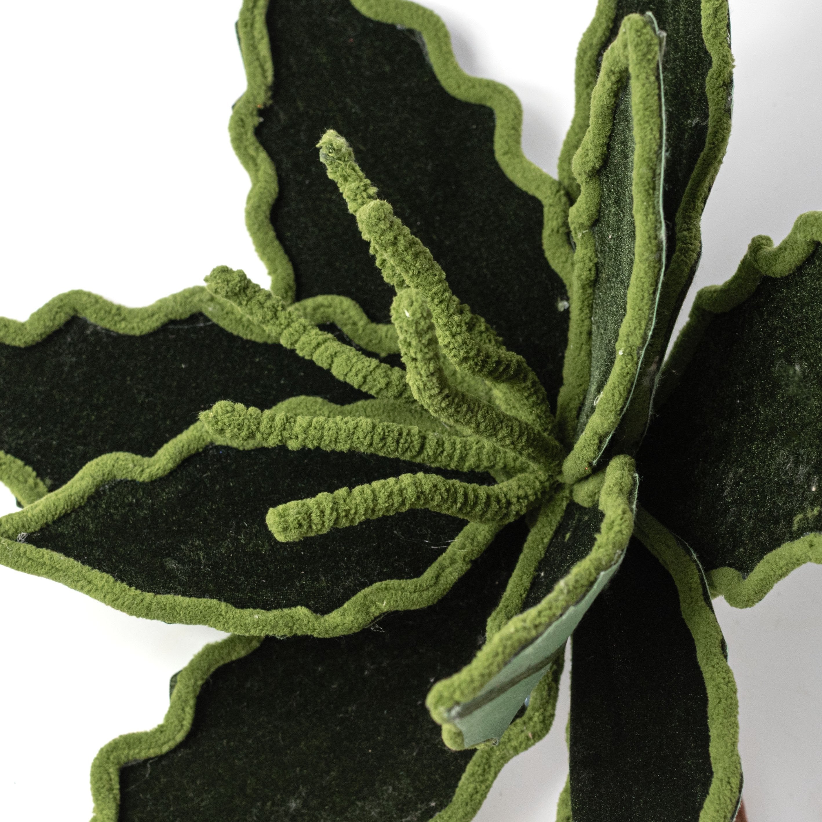 14" x 24" Velvet & Trim Poinsettia Stem: Forest Green detail photo 4