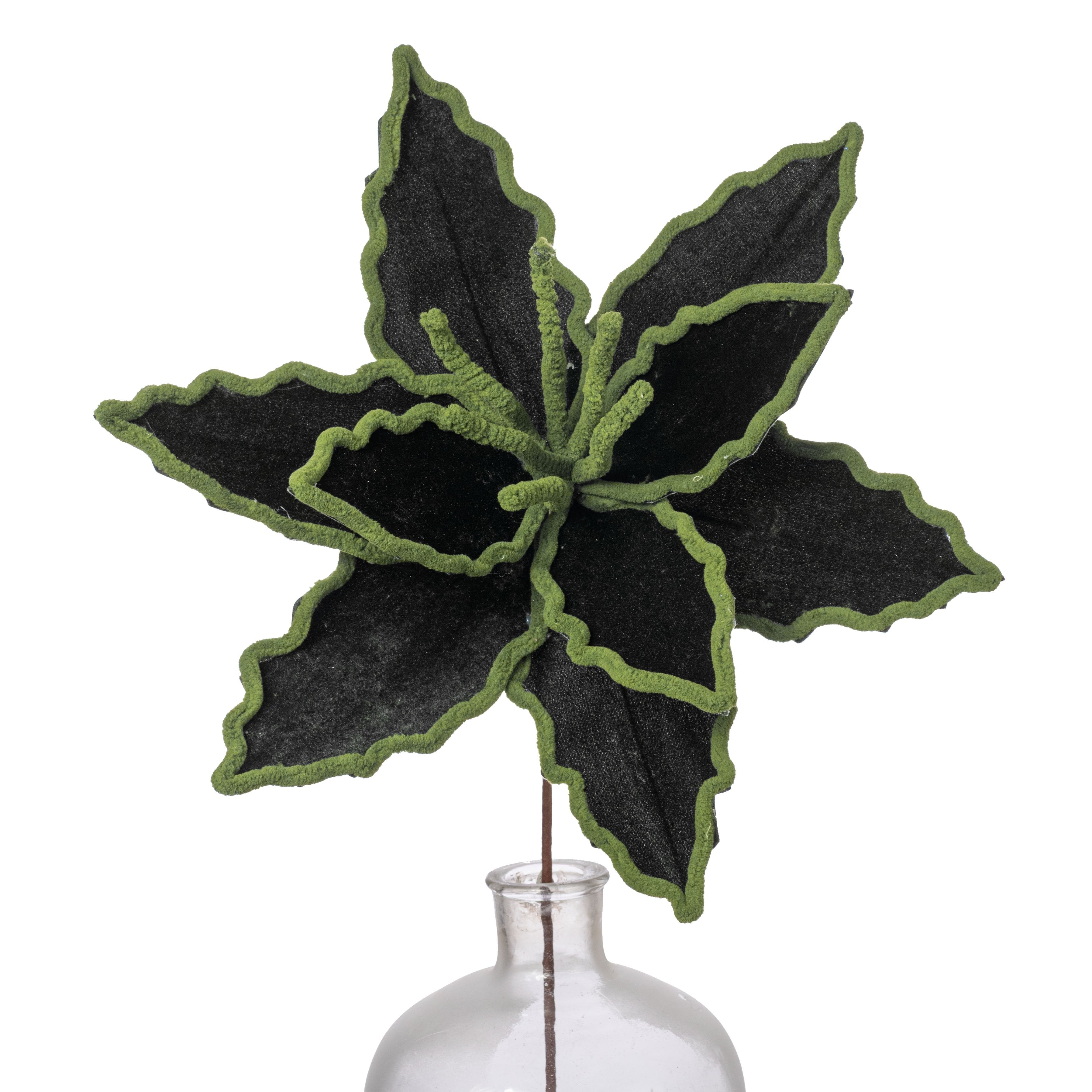 14" x 24" Velvet & Trim Poinsettia Stem: Forest Green Item Number: XS423267