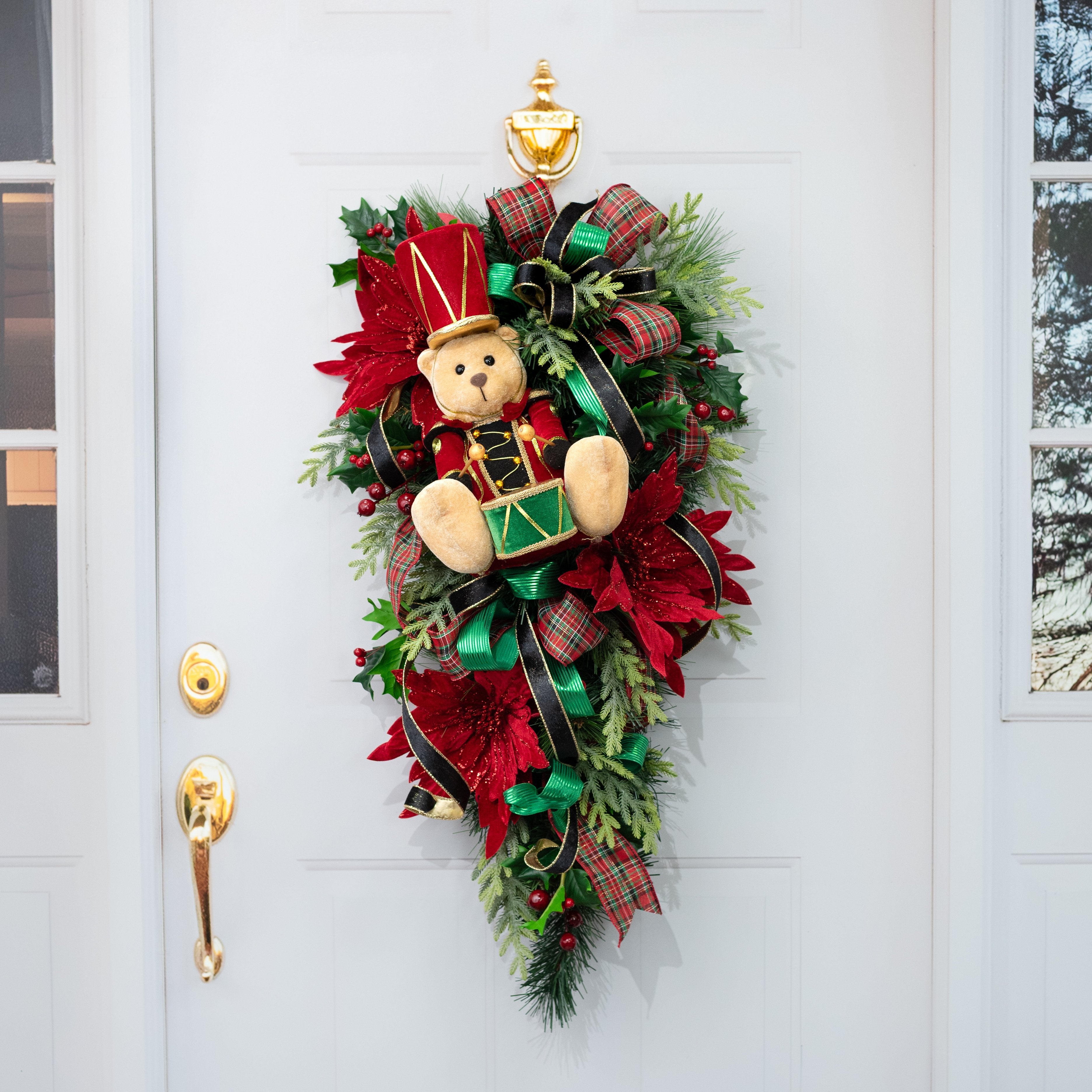 14.5" Sitting Bear with Drum Decor: Red & Green detail photo 4