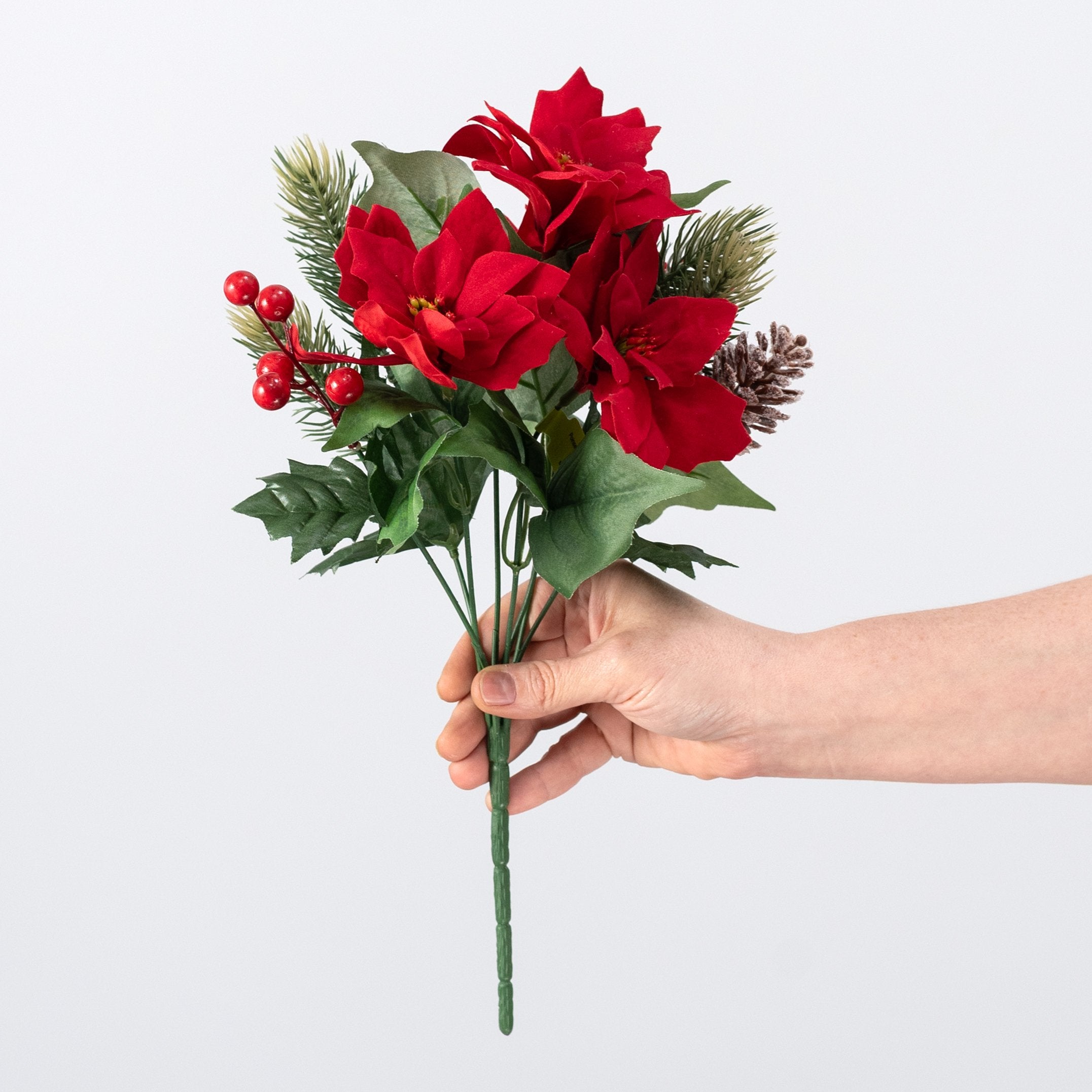 14" Artificial Poinsettia & Berry Bush: Red (8 Stem) detail photo 3