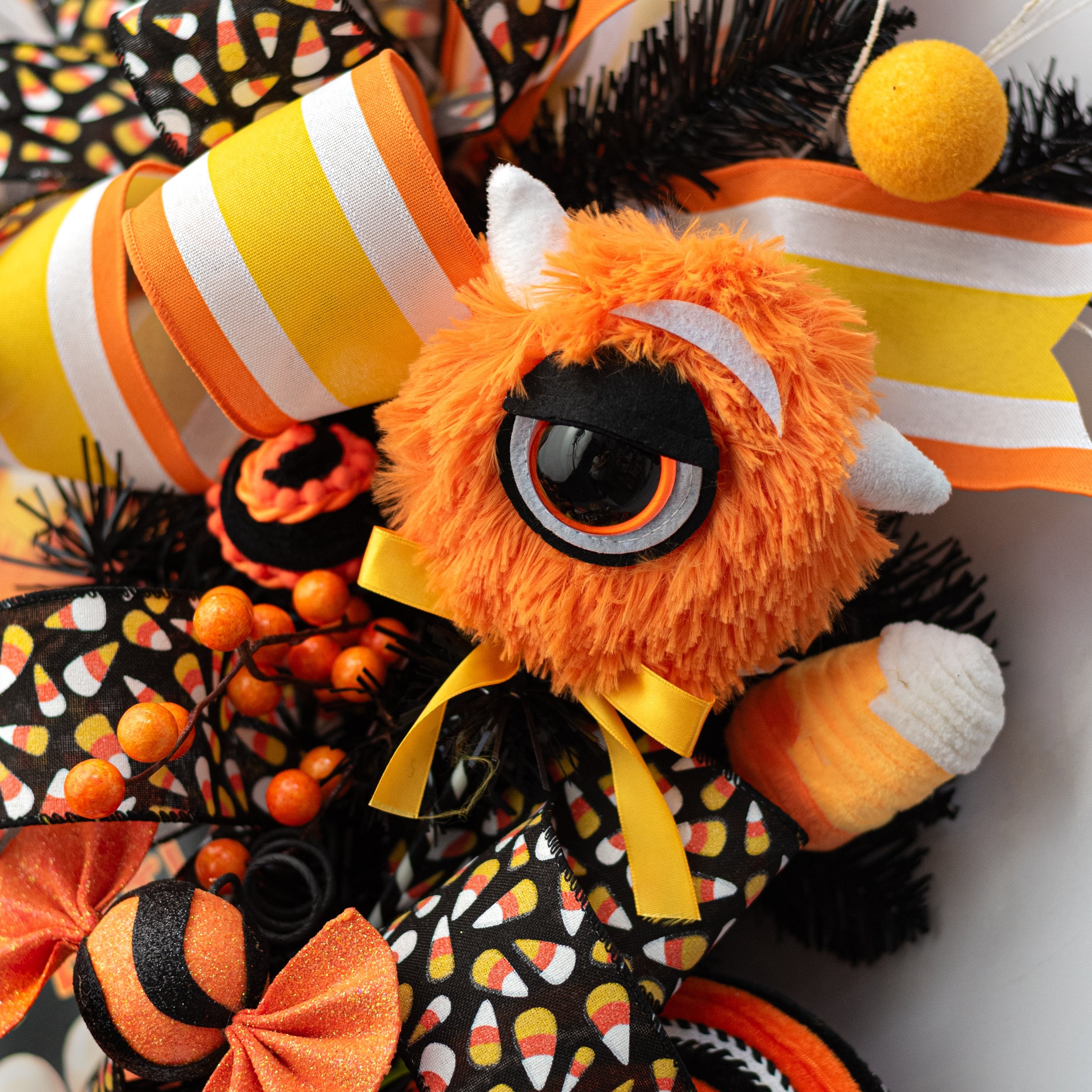 5" x 14" Furry Candy Corn Halloween Monster Pick Lifestyle Photo