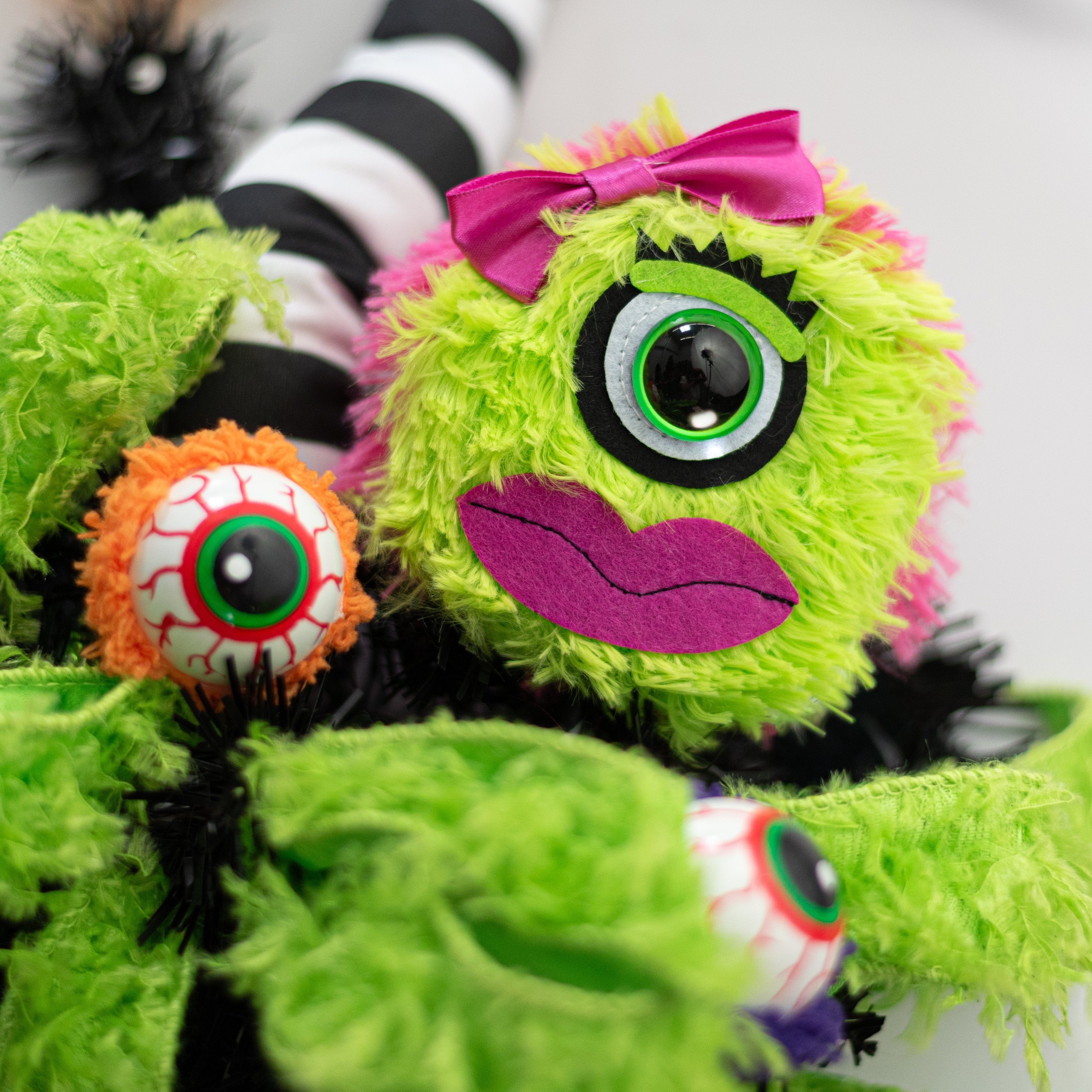5" x 14" Furry One Eyed Hair-Bow Halloween Monster Pick: Lime & Pink Lifestyle Photo