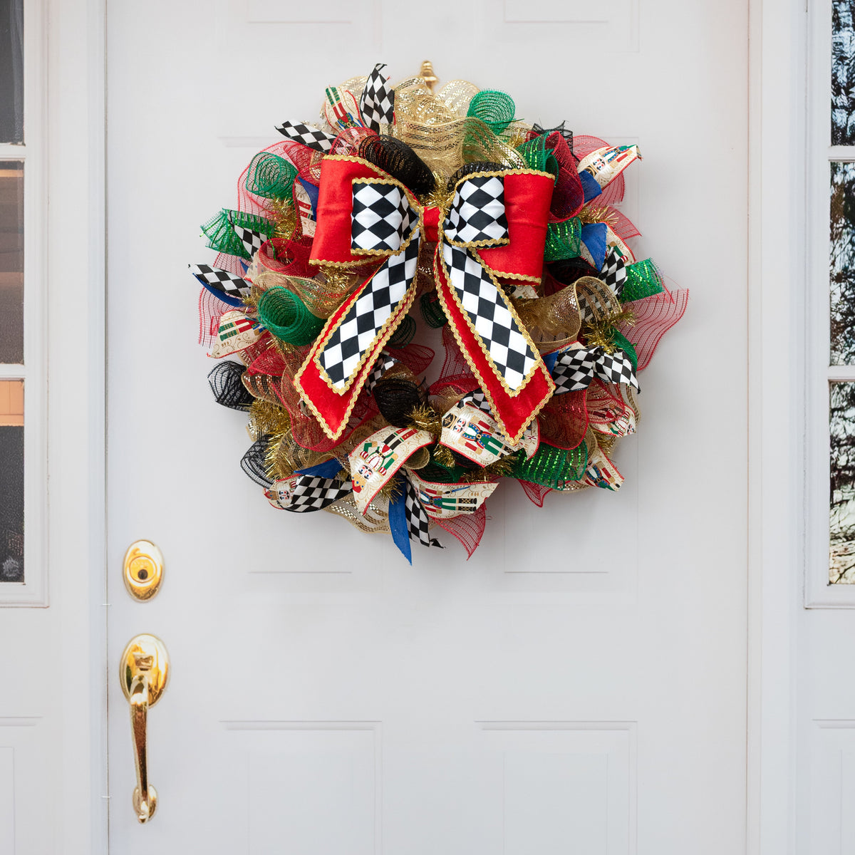 15" x 12" Velvet Harlequin Bow: Red, Black & White detail photo 4