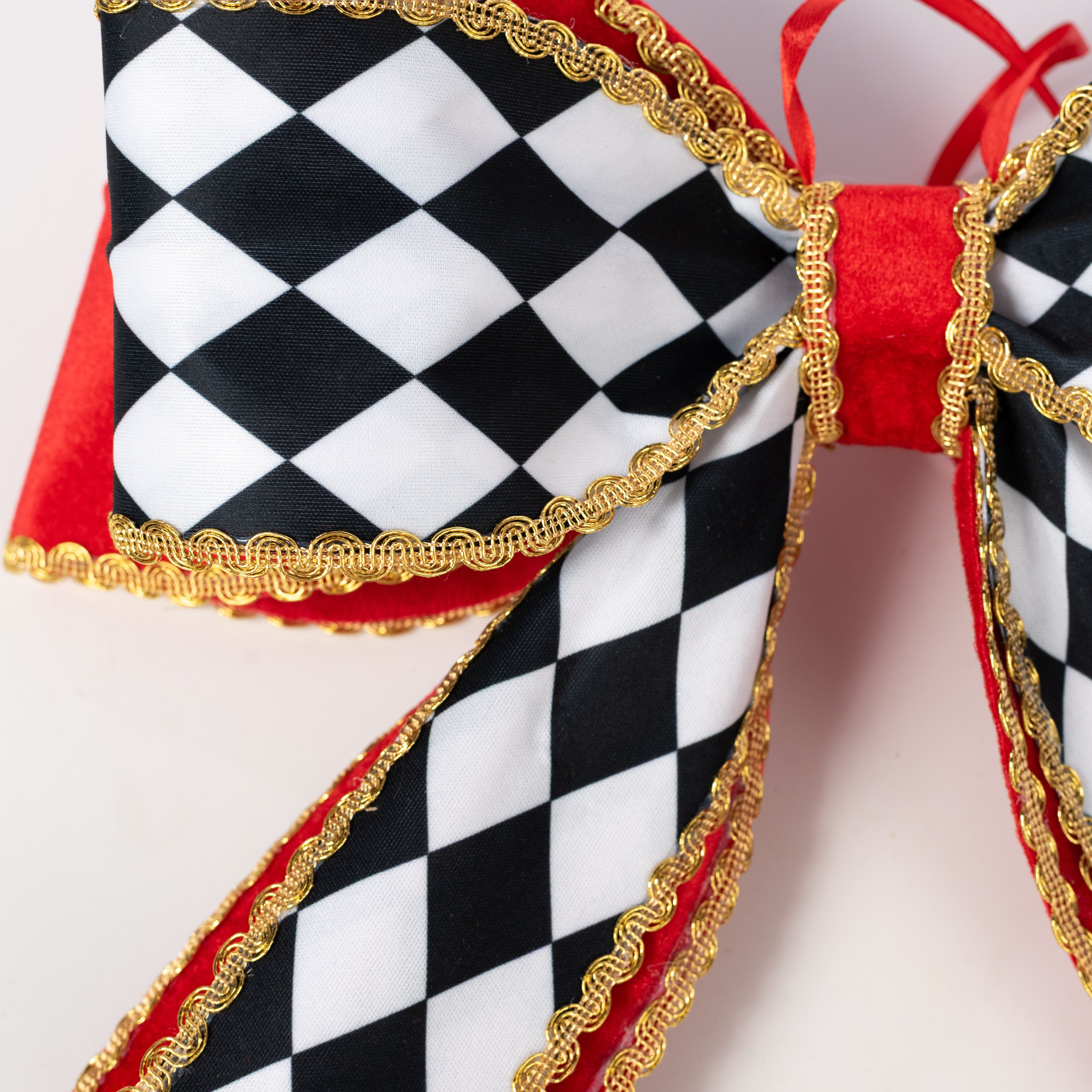 15" x 12" Velvet Harlequin Bow: Red, Black & White detail photo 5
