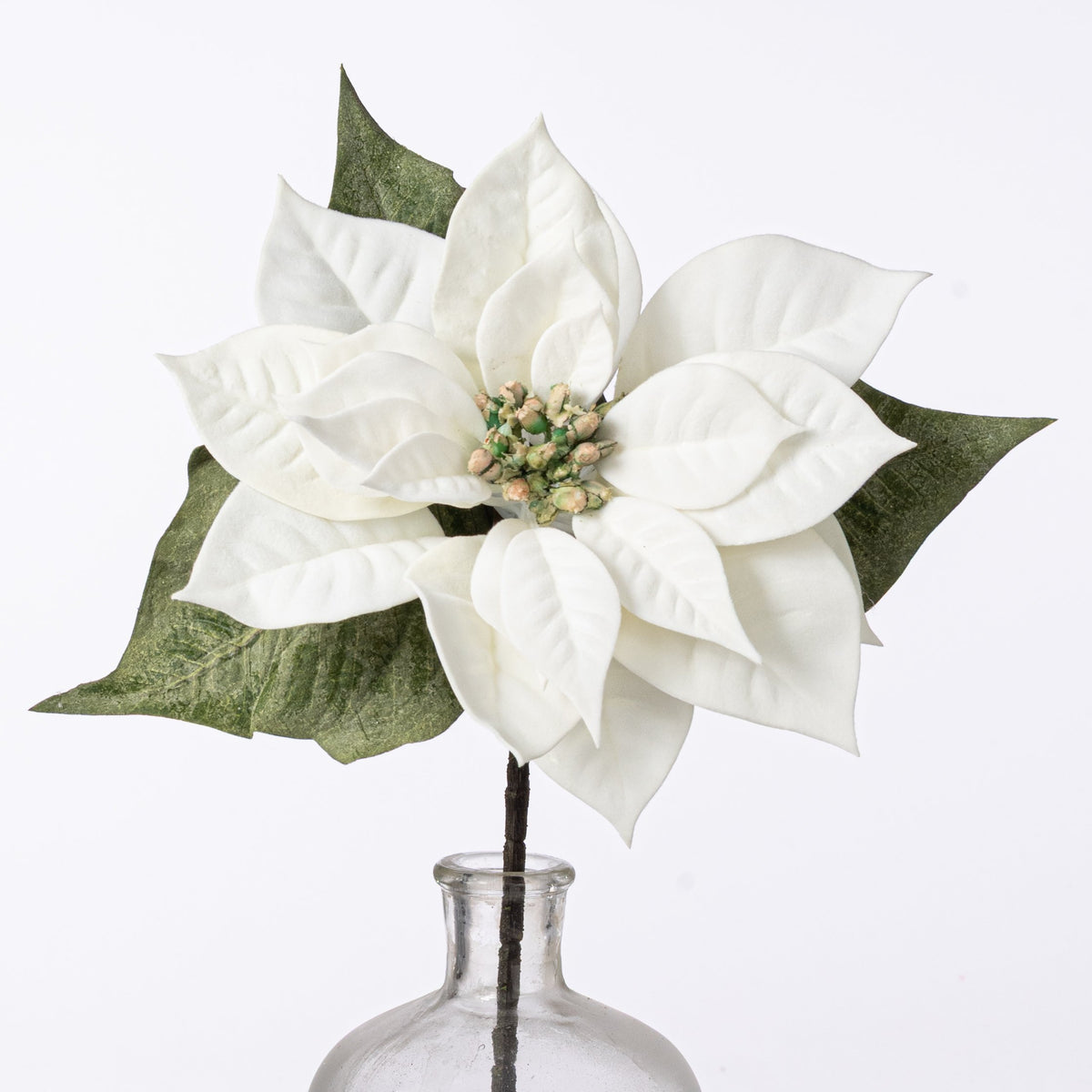 15" Deluxe Artificial Poinsettia Pick: White & Green Item Number: 216888