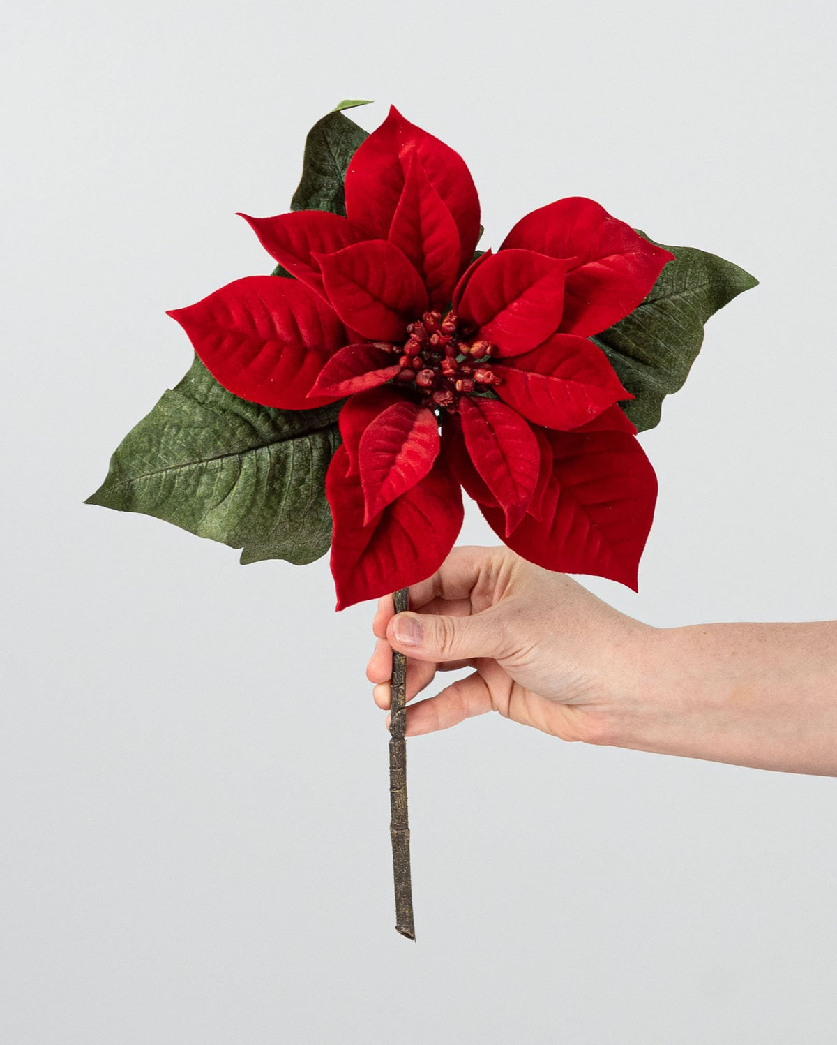 15" Deluxe Artificial Velvet Poinsettia Pick: Red detail photo 3