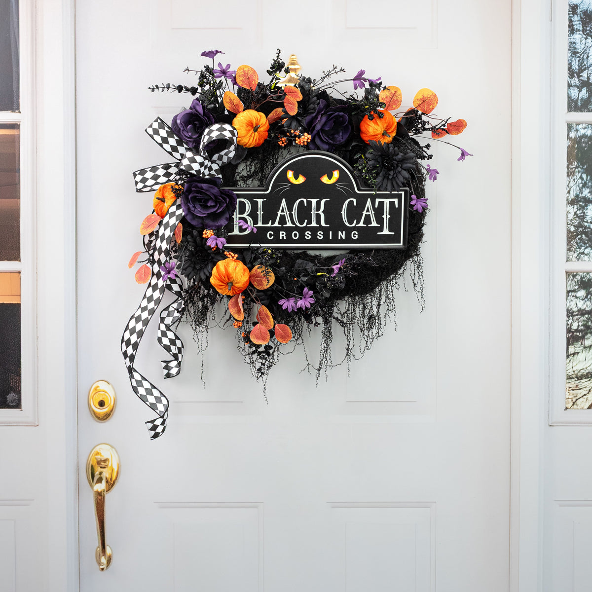15" Embossed Metal Sign: Black Cat Crossing Street Sign detail photo 3