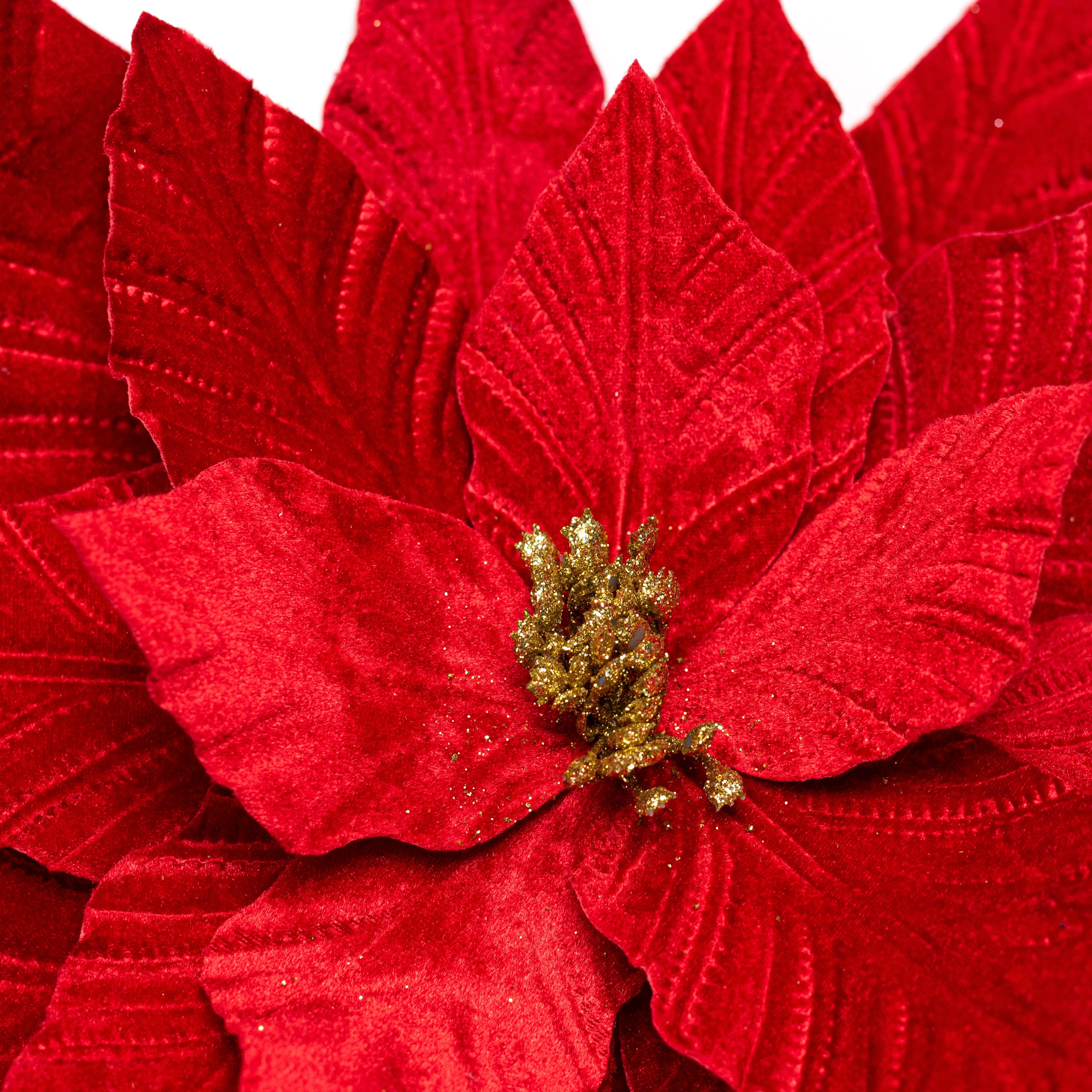 15" Embossed Velvet Poinsettia Stem Spray: Red Lifestyle Photo