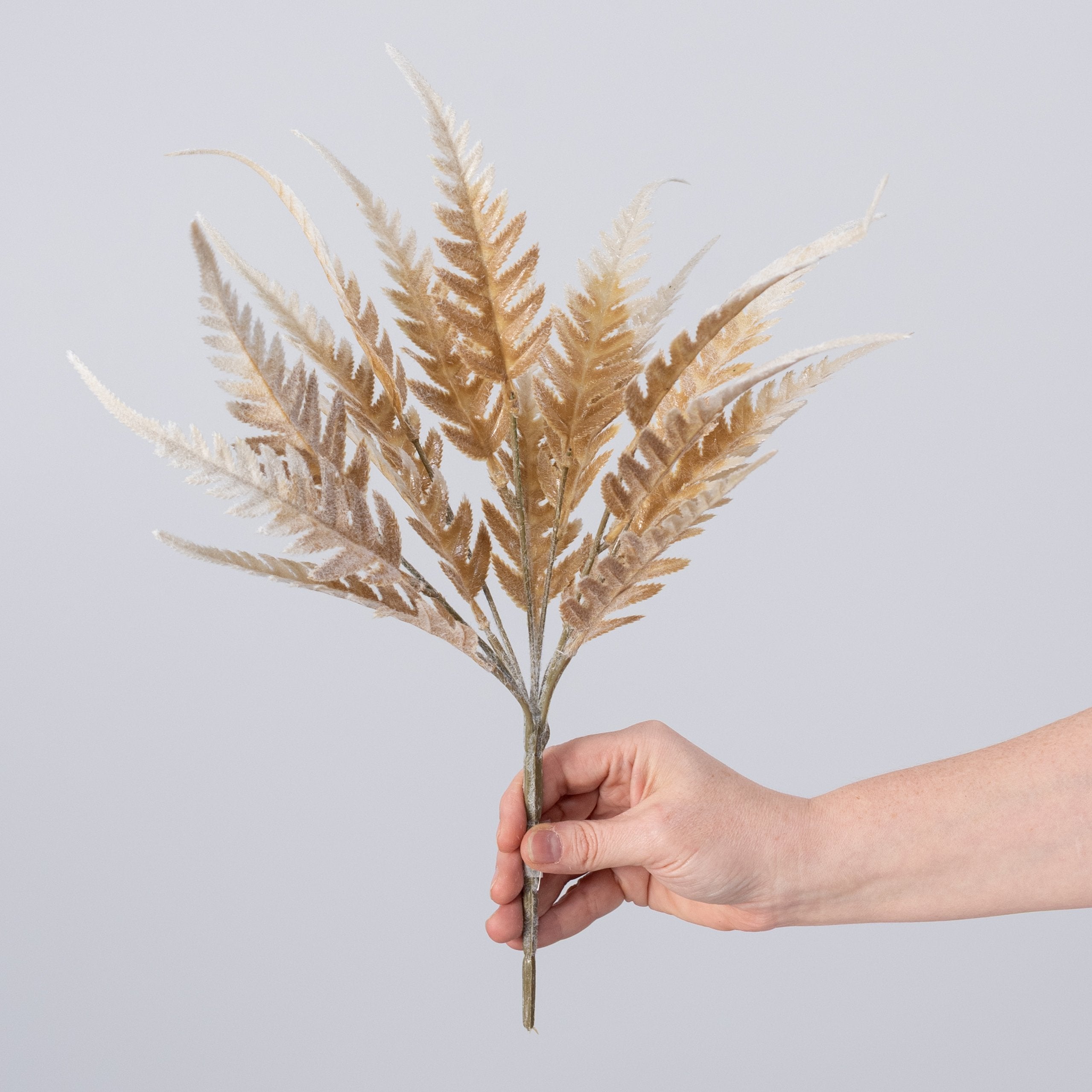15" Flocked Fall Fern Leaves Bush: Beige detail photo 3