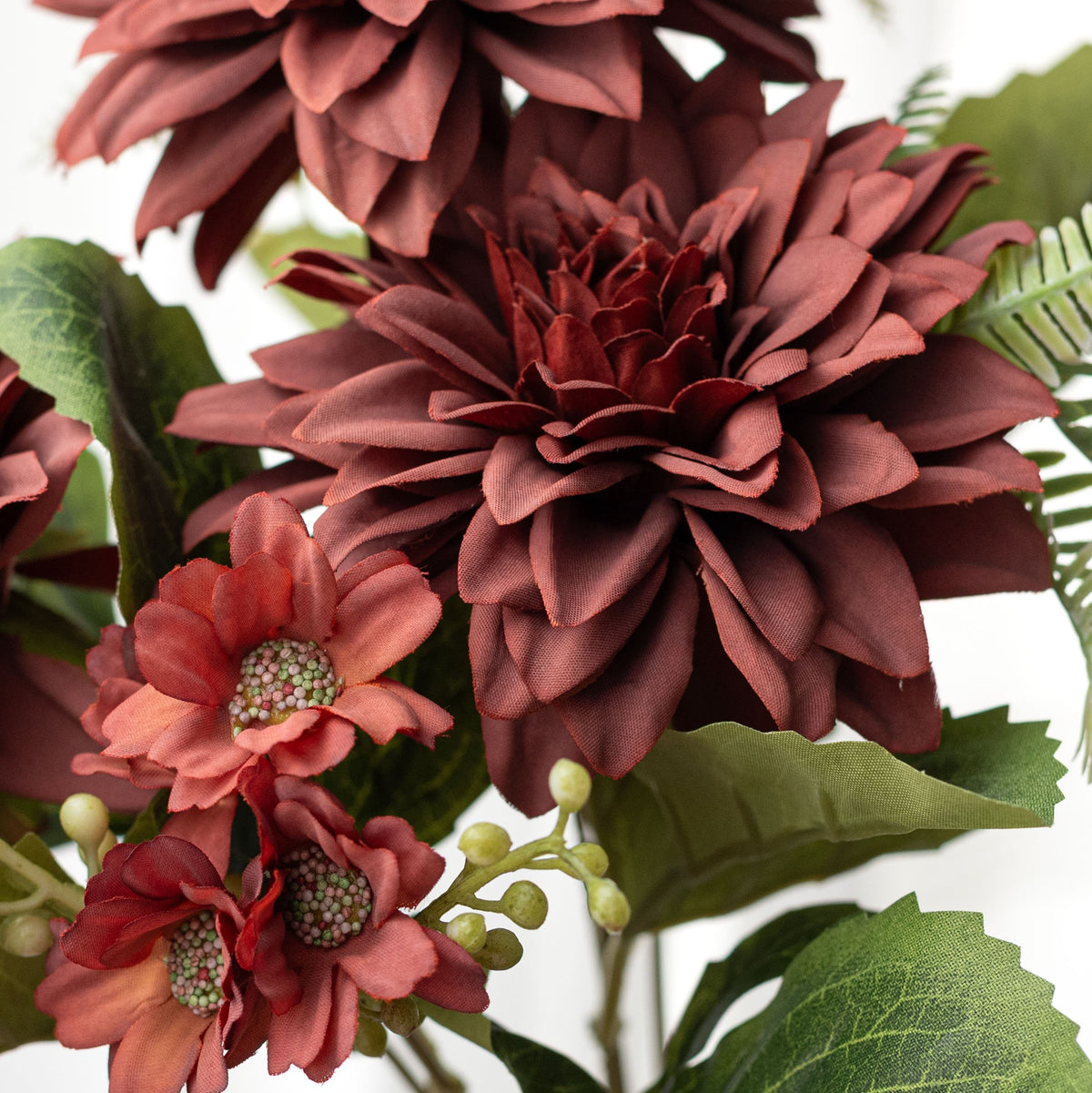 15" Mixed Dahlia Bush: Brick Brown (5 Stem) Lifestyle Photo