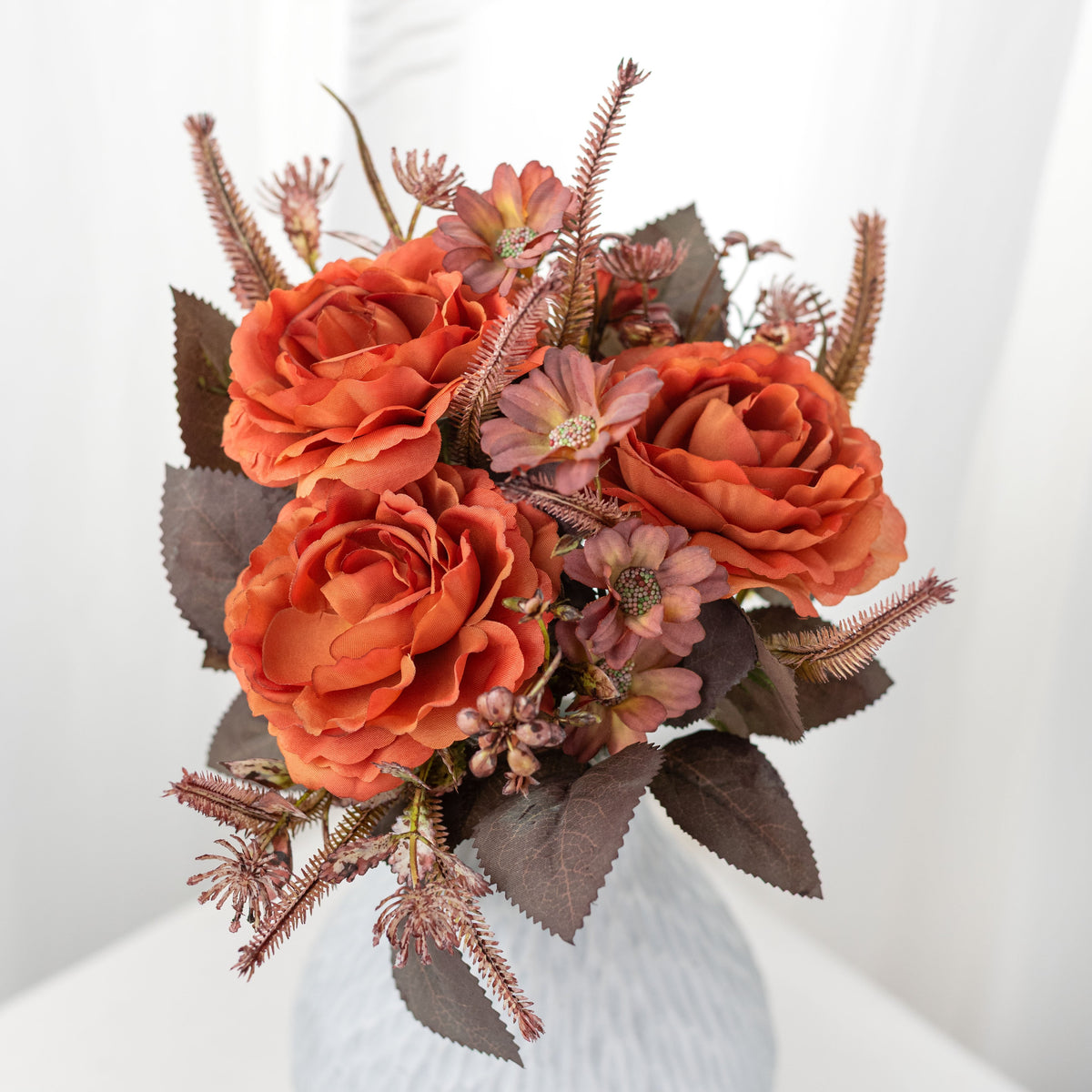 15" Mixed Rose & Foliage Bush: Orange & Brown (5 Stem) Item Number: 57452TARRA