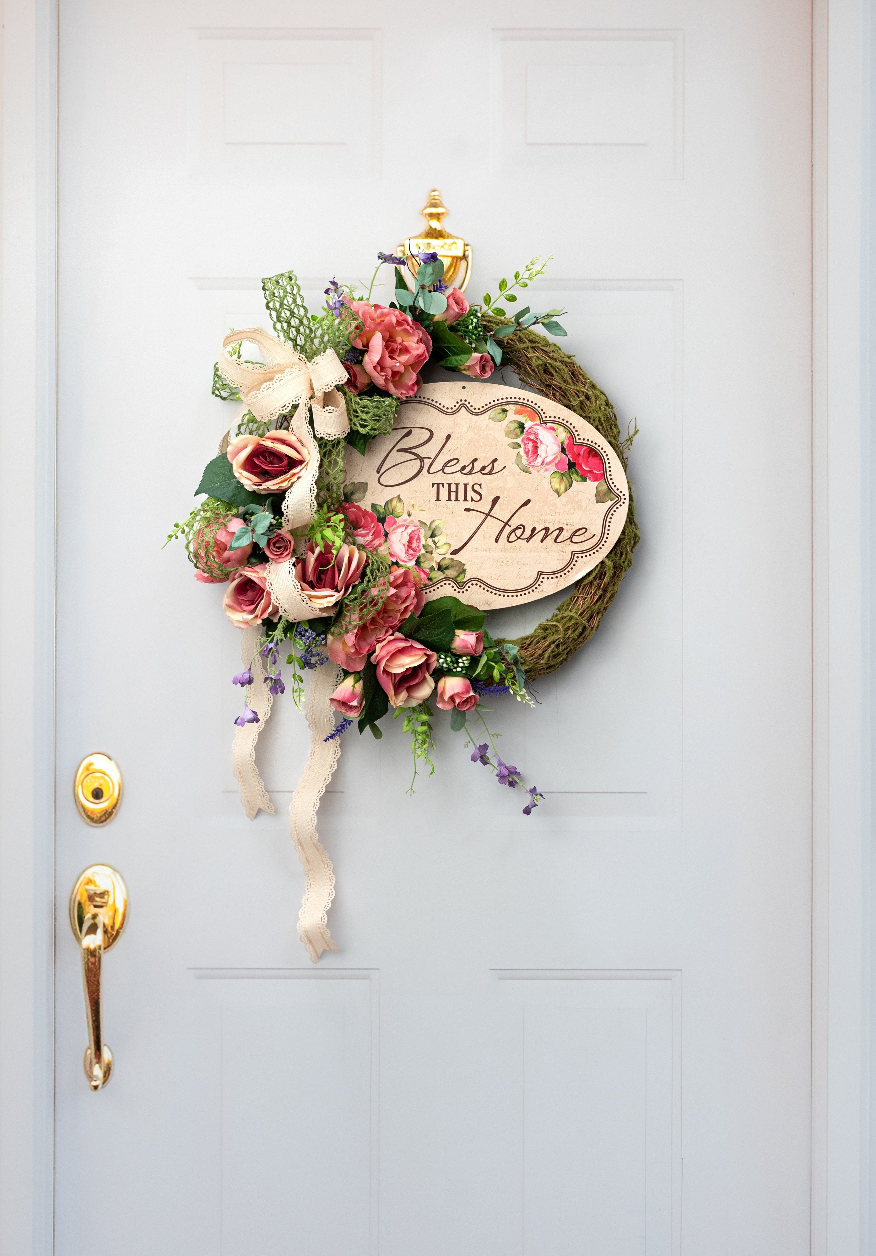 15" Oval Metal Sign: Bless This Home Floral detail photo 4