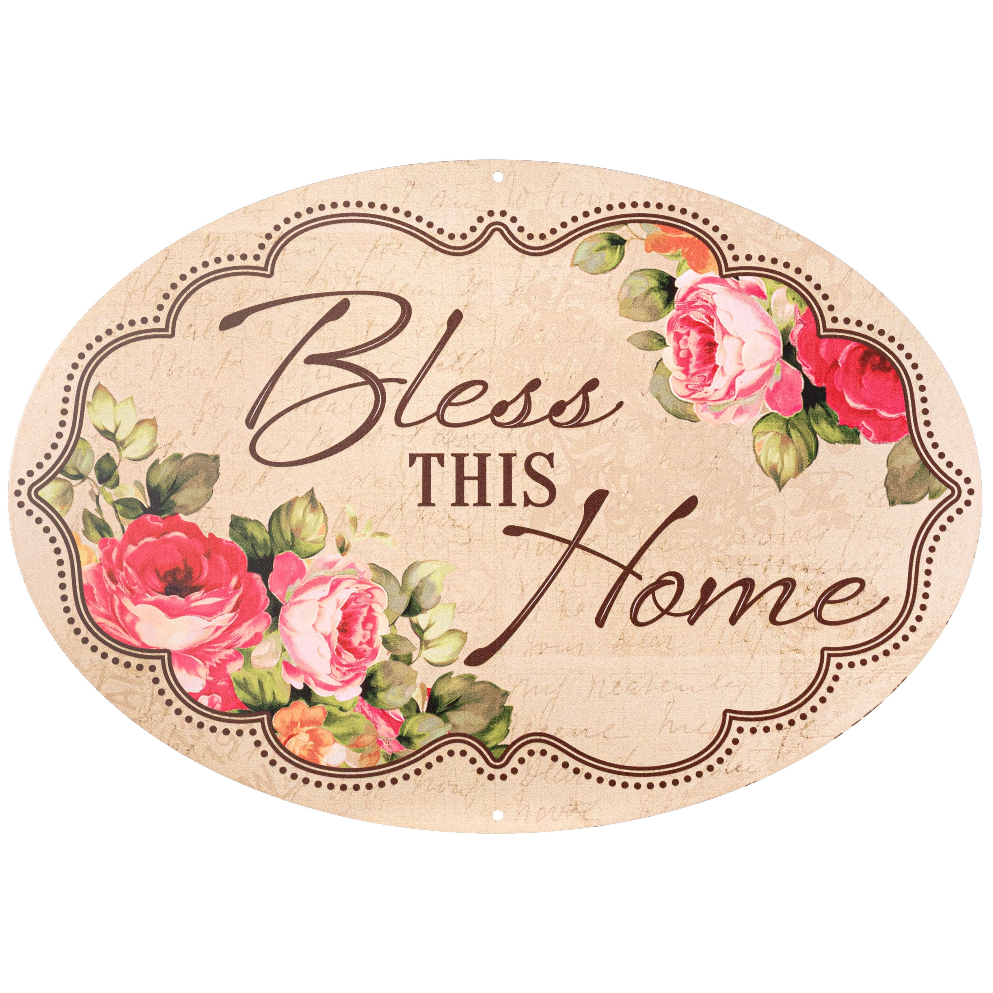 15" Oval Metal Sign: Bless This Home Floral Item Number: MD1743