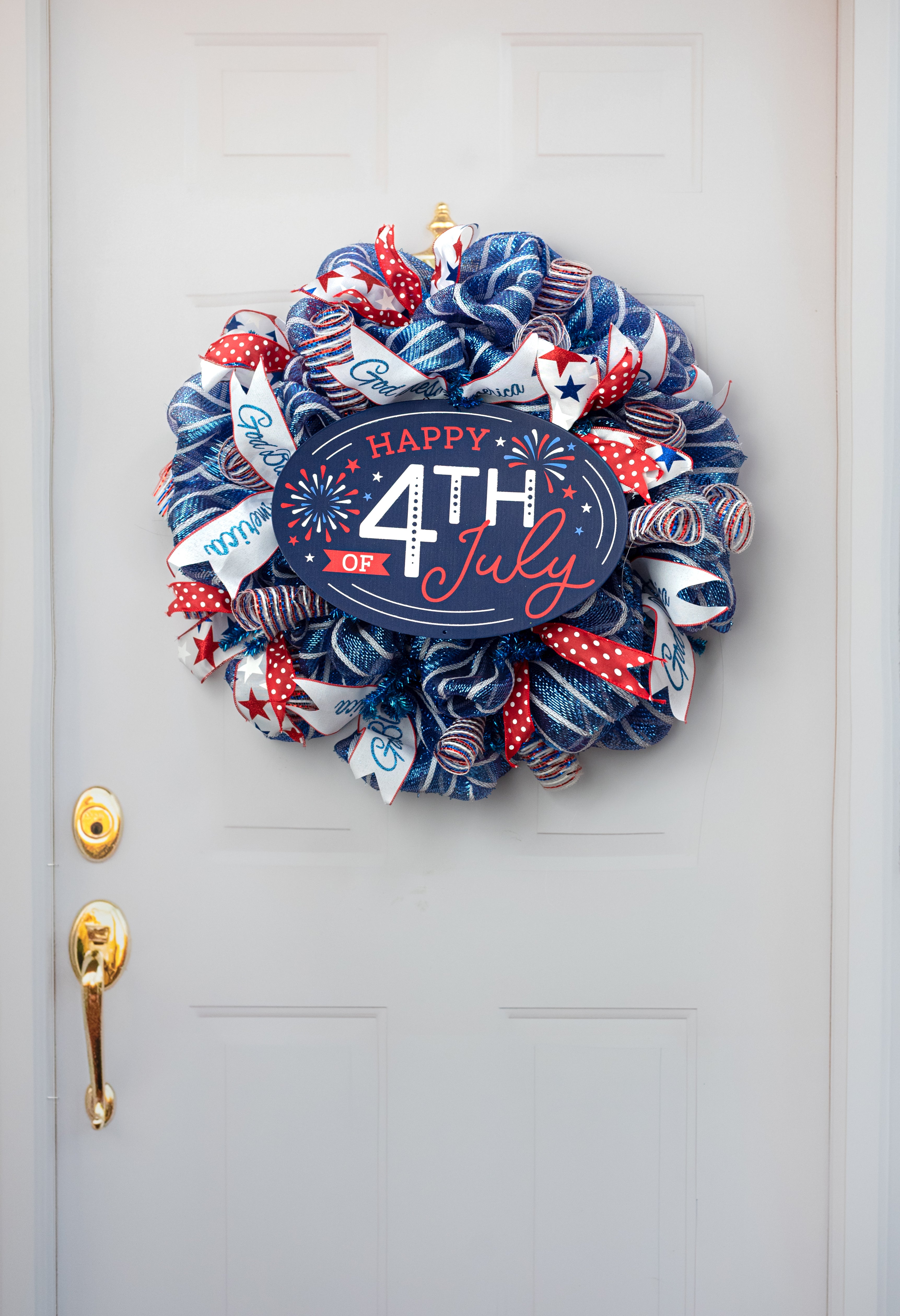 15" Oval Metal Sign: Glittered 4th of July detail photo 4