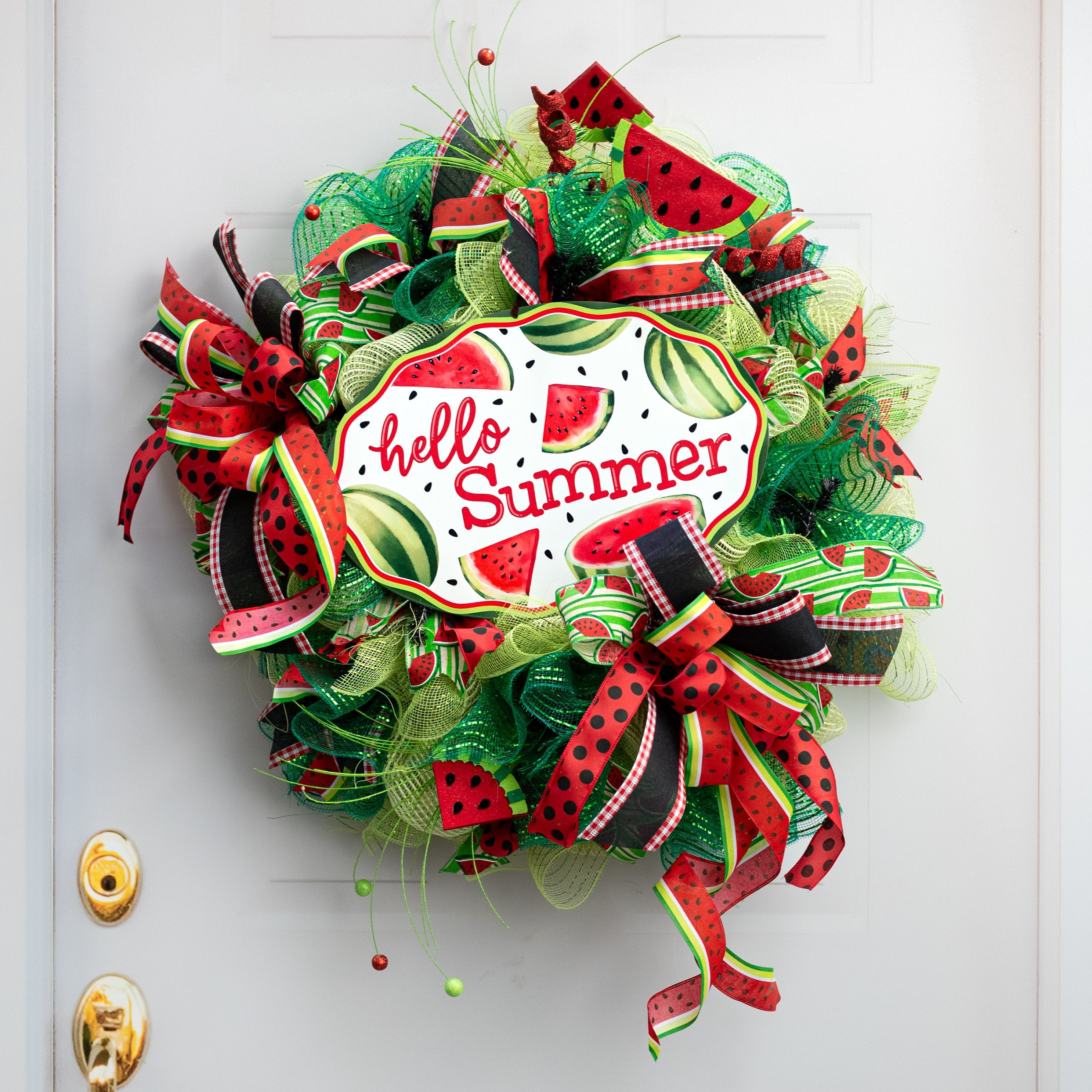 15" Oval Metal Sign: Hello Summer Watermelon Lifestyle Photo