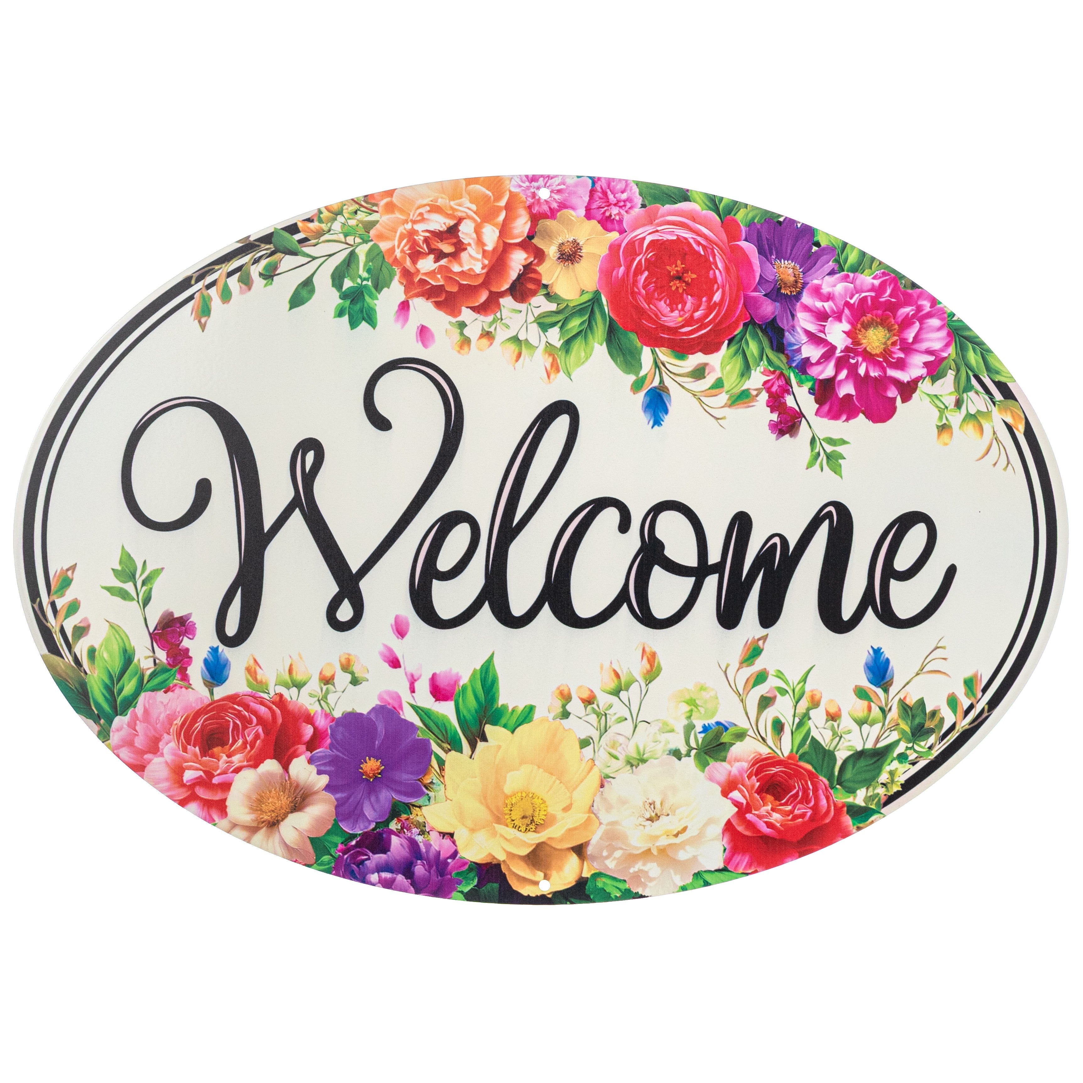 15" Oval Metal Sign: Welcome Florals Item Number: MD1749