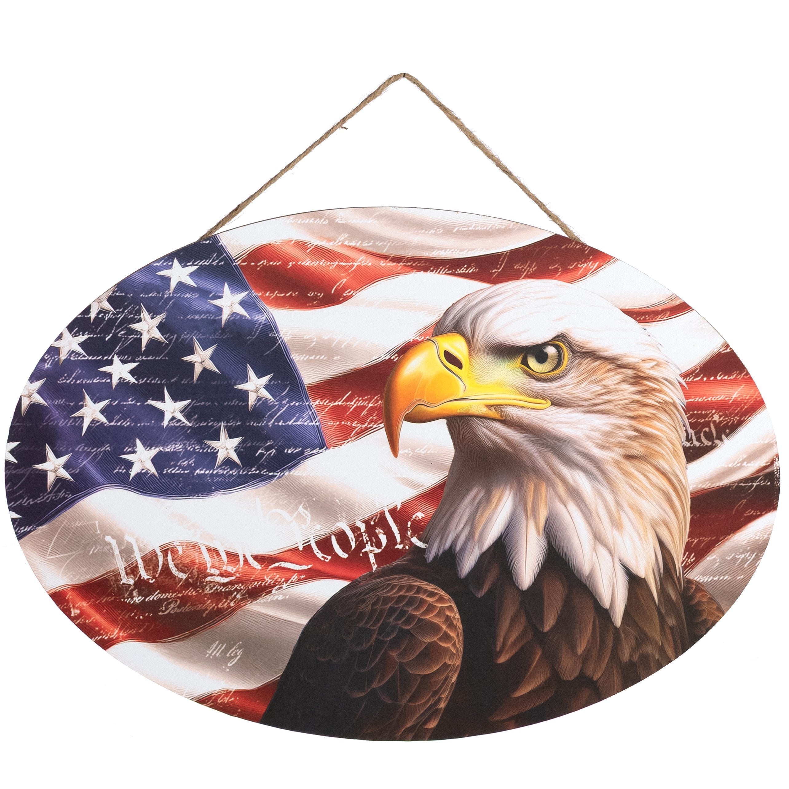 15" Oval Wooden Sign: American Flag Eagle Item Number: AP7433