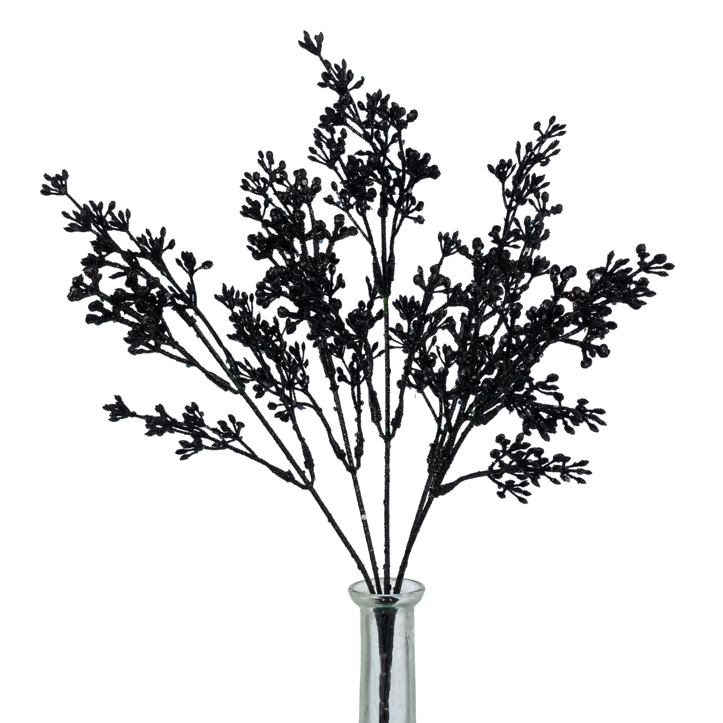 15" Plastic Glittered Sedum Bush: Black (5 Stem) Item Number: 57491BK