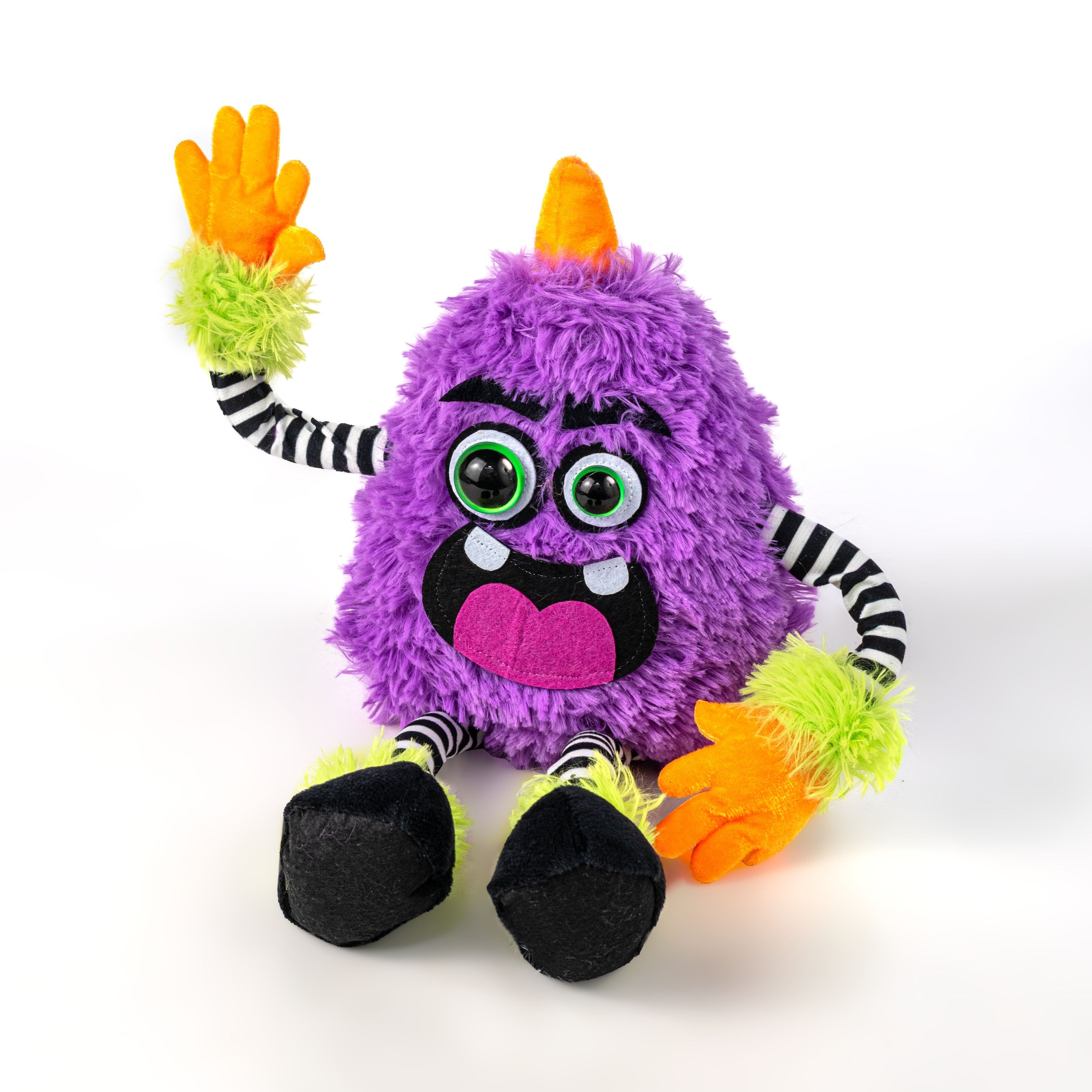 15" Plush Horned Halloween Monster Wreath Decor: Purple detail photo 7