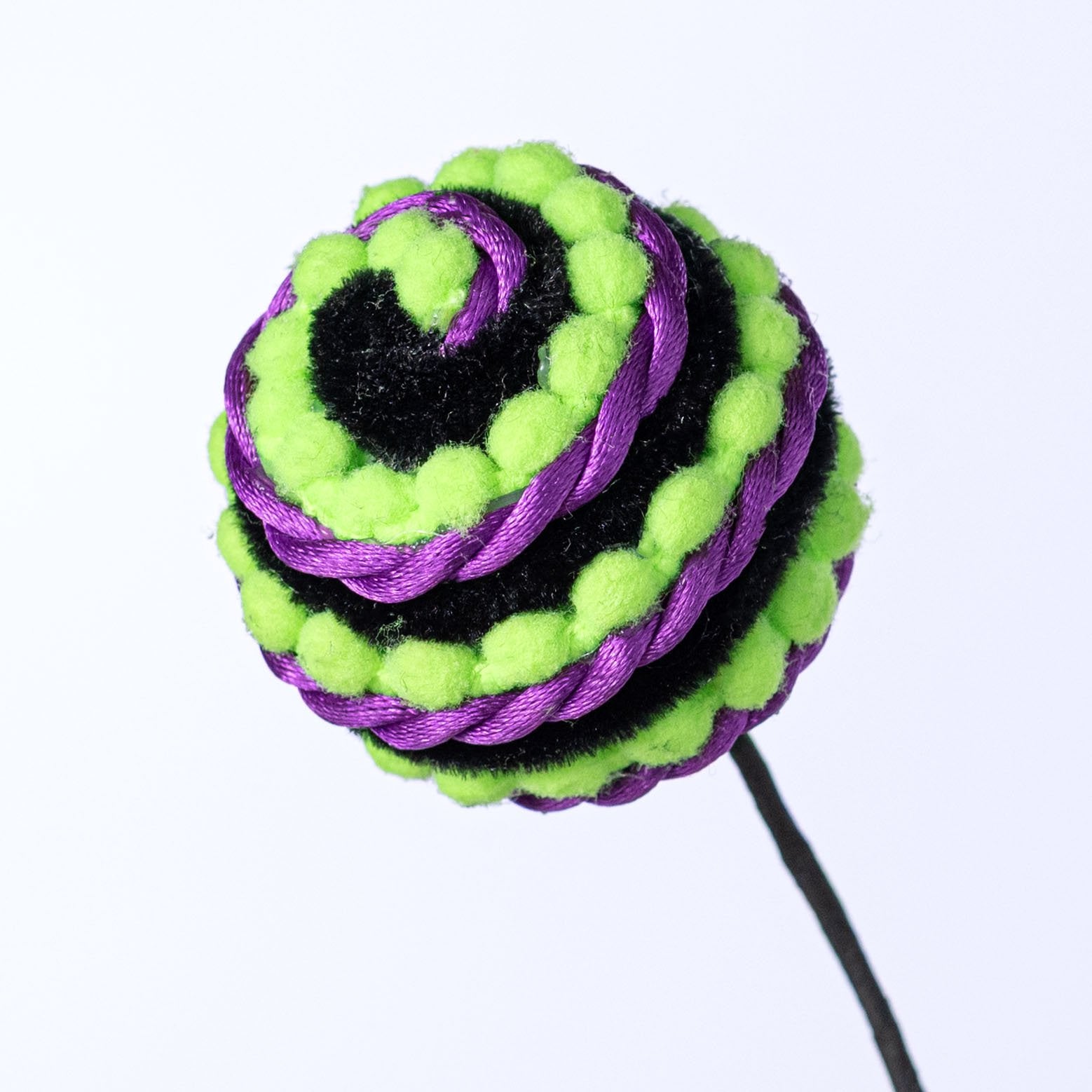 16" Chenille Pom Pom & Cording Ball Spray: Neon Lime, Purple & Black Lifestyle Photo
