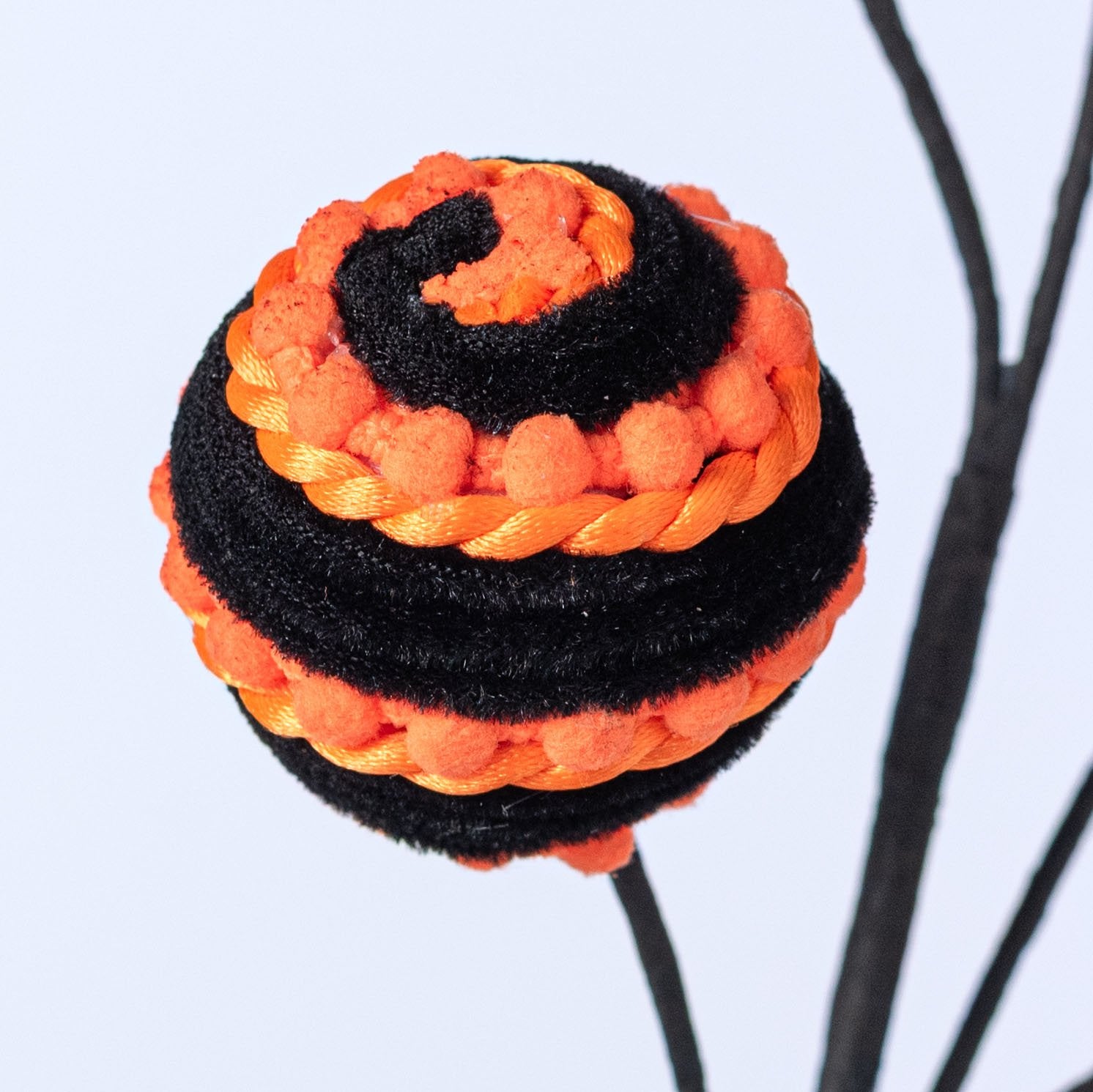 16" Chenille Pom Pom & Cording Ball Spray: Orange & Black Lifestyle Photo