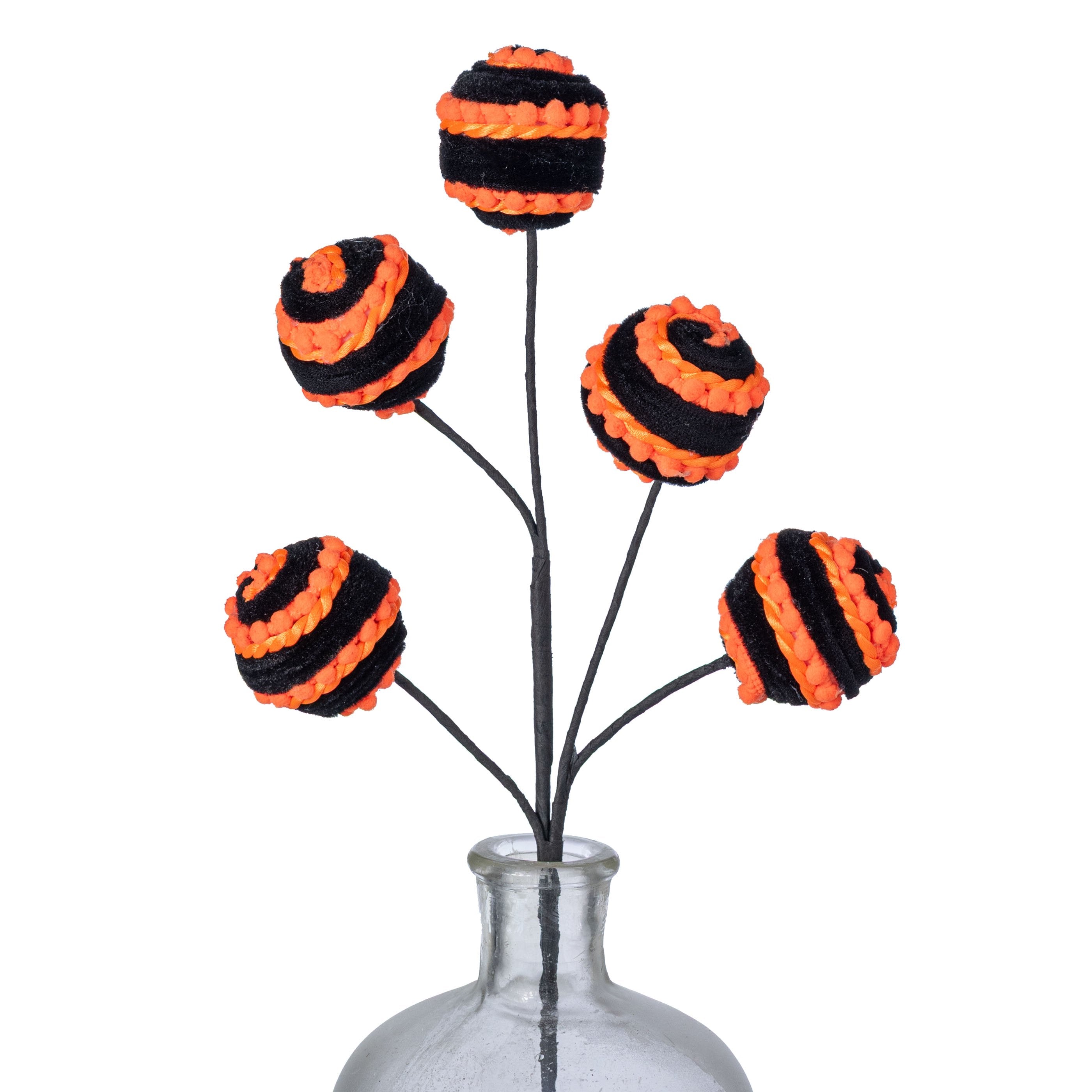 16" Chenille Pom Pom & Cording Ball Spray: Orange & Black Item Number: 57395OR