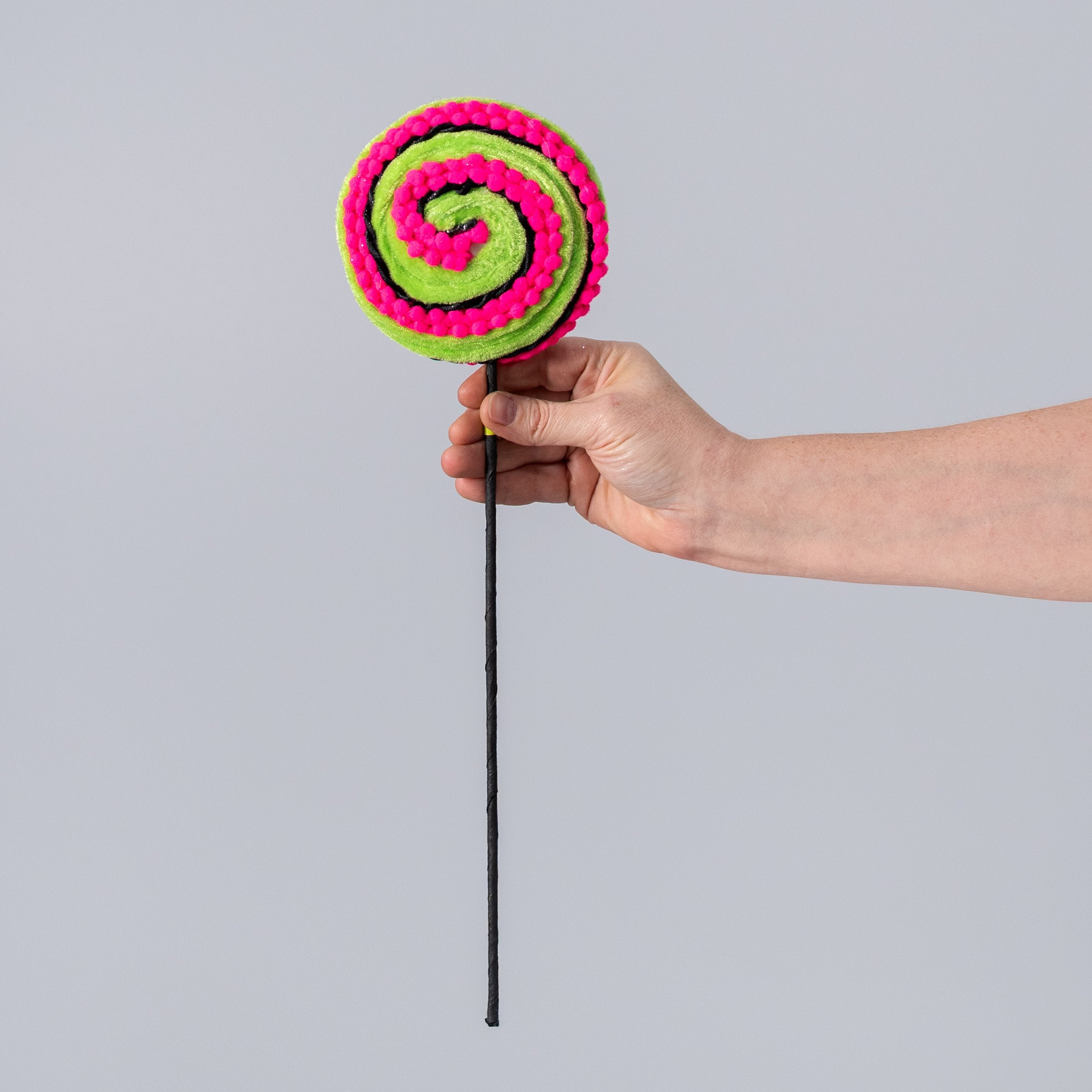 5" x 16" Chenille Pom Pom & Cording Lollipop Spray: Neon Pink, Lime & Black detail photo 3