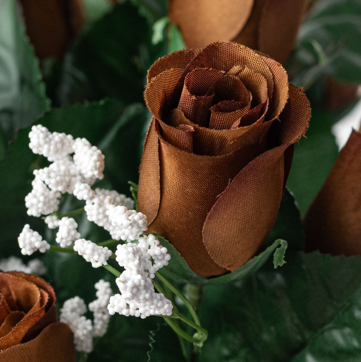 16" Colorfast Lillian Rose Bud Bush with Gypso: Espresso Brown (14 Stem) Lifestyle Photo