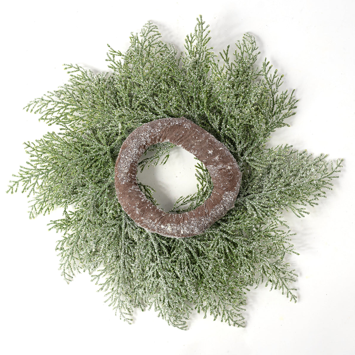 16" Faux Cedar Cabinet Wreath: Iced Green detail photo 5