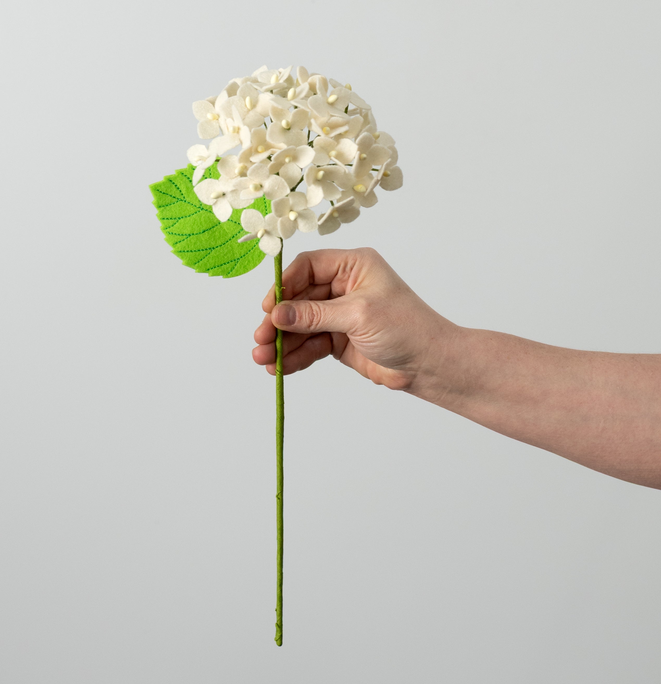 16" Felt Hydrangea Flower Stem: Cream detail photo 3