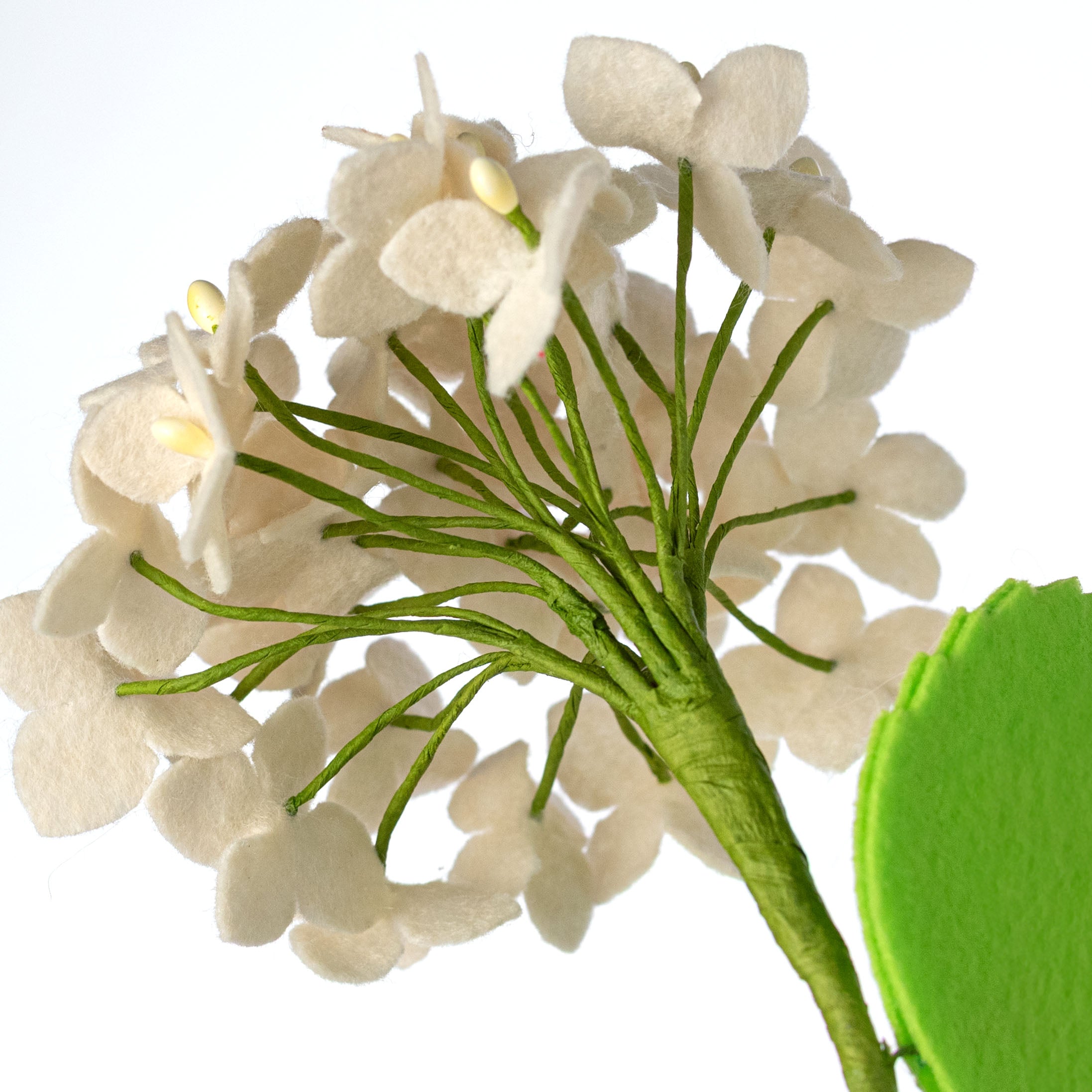 16" Felt Hydrangea Flower Stem: Cream detail photo 4