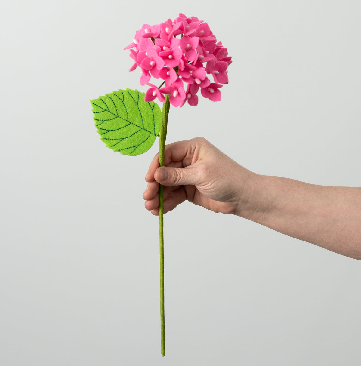 16" Felt Hydrangea Flower Stem: Hot Pink detail photo 3