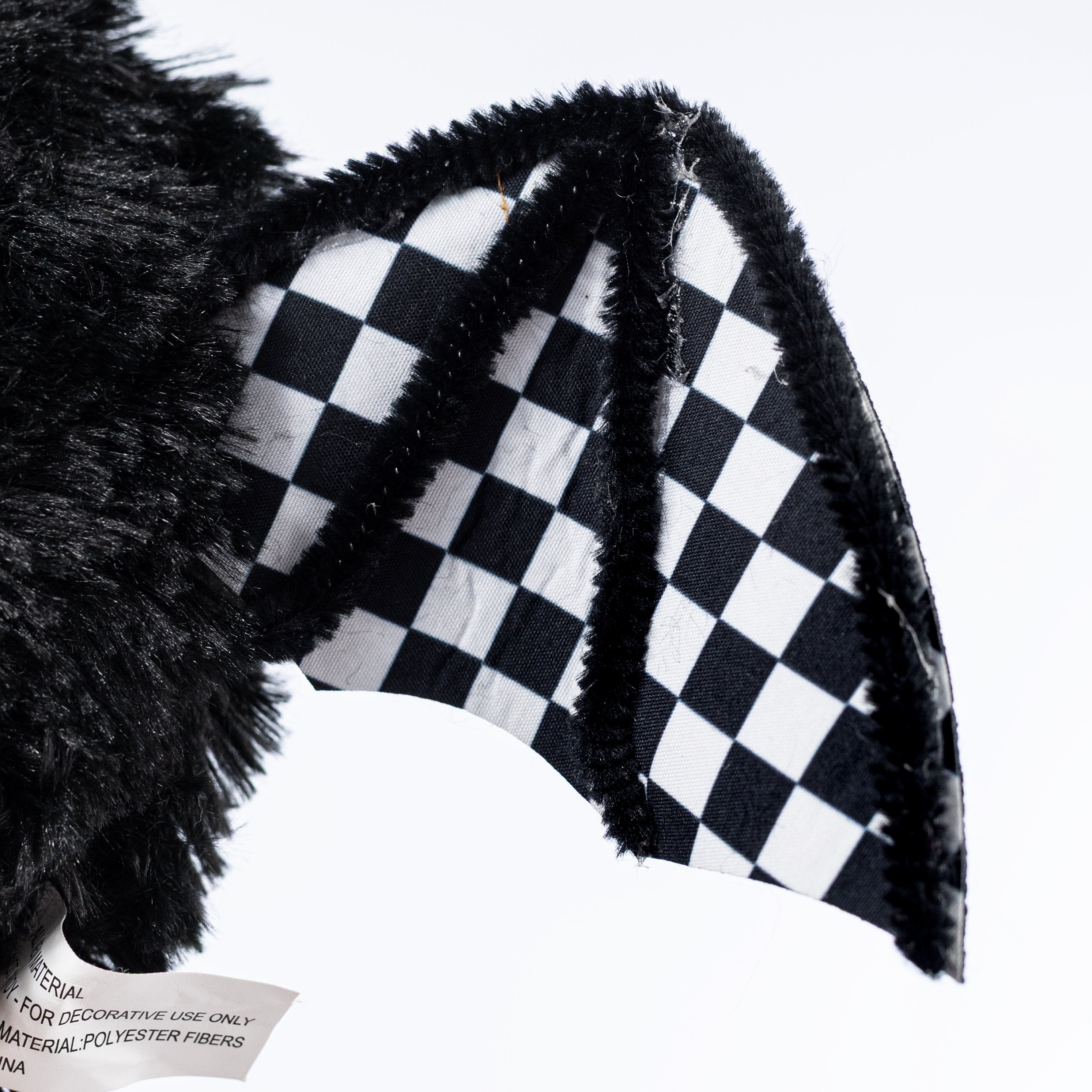 16" Fuzzy Bat Wreath Enhancement: Black & White Check detail photo 3