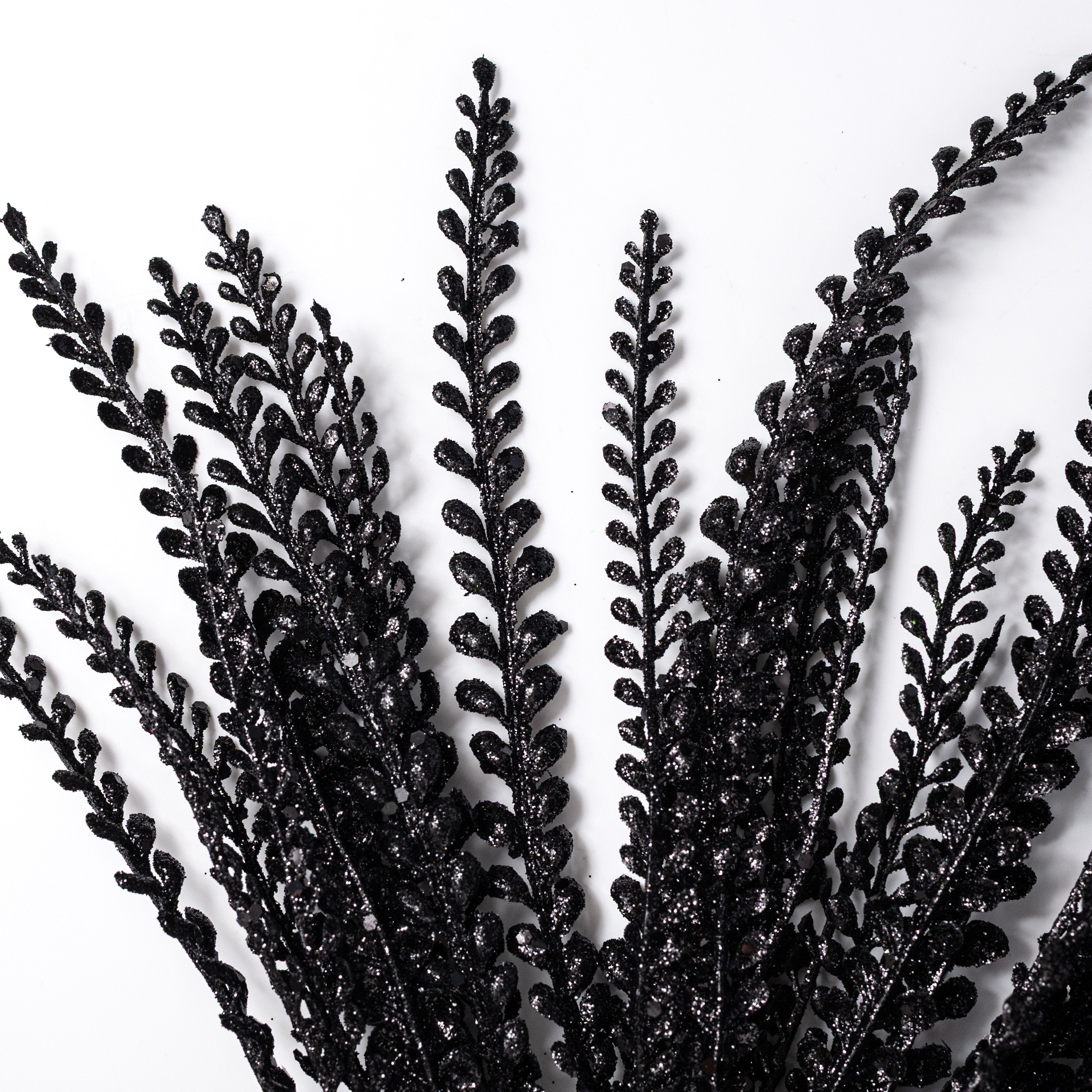 16" Glitter Plastic Button Fern Bush: Black (5 Stem) Lifestyle Photo