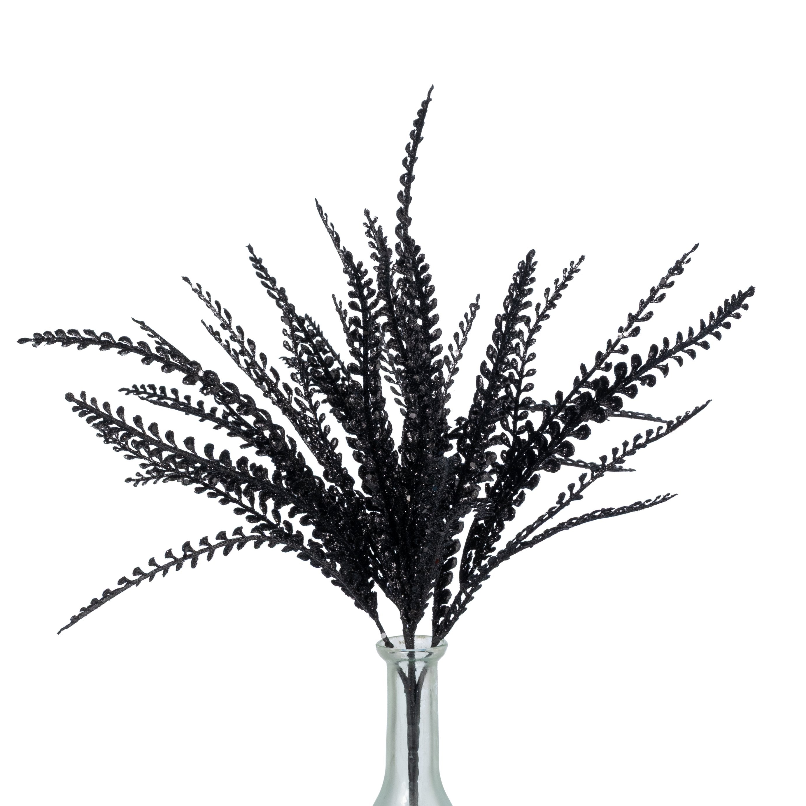 16" Glitter Plastic Button Fern Bush: Black (5 Stem) Item Number: 57485BK