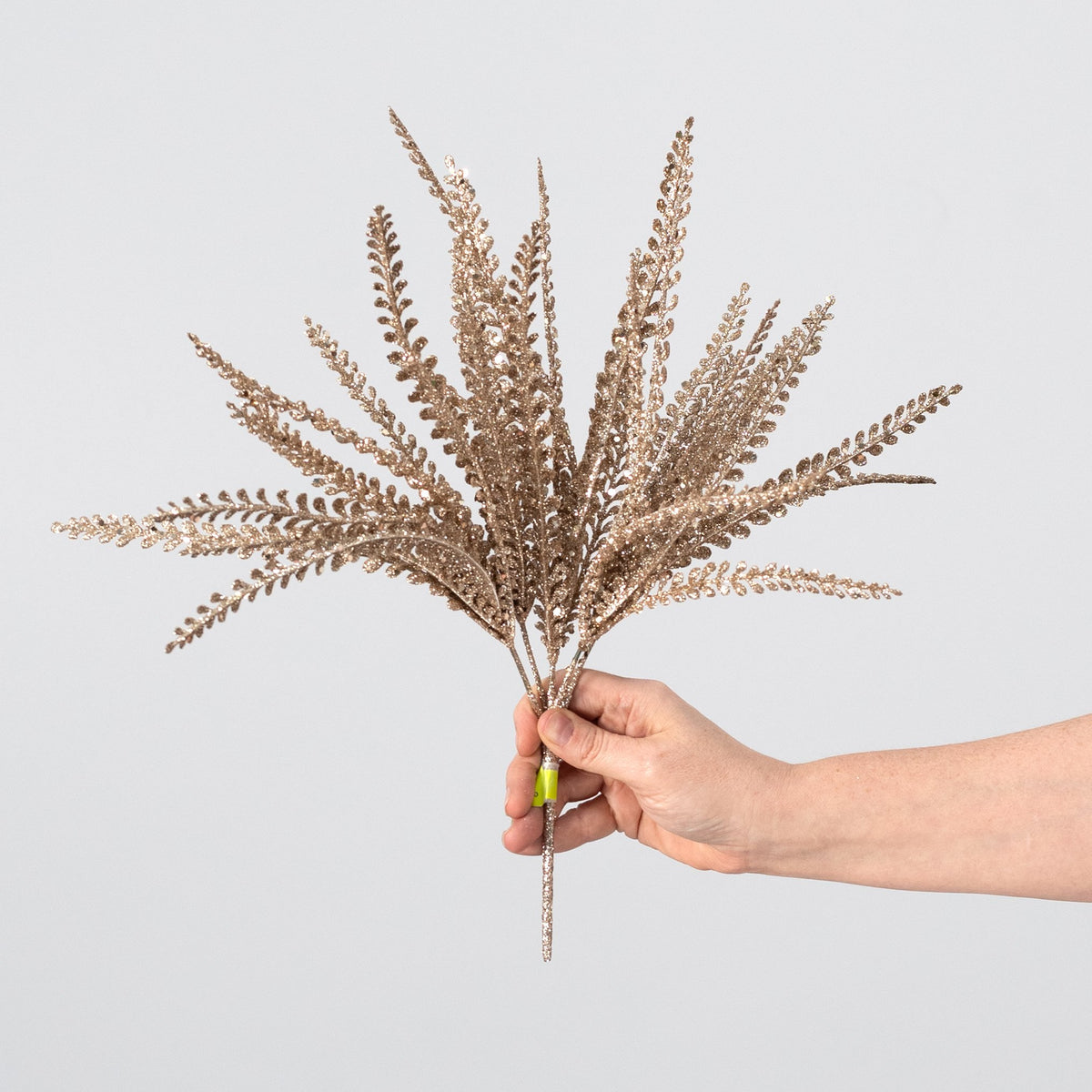 16" Glitter Plastic Button Fern Bush: Champagne Gold (5 Stem) detail photo 3
