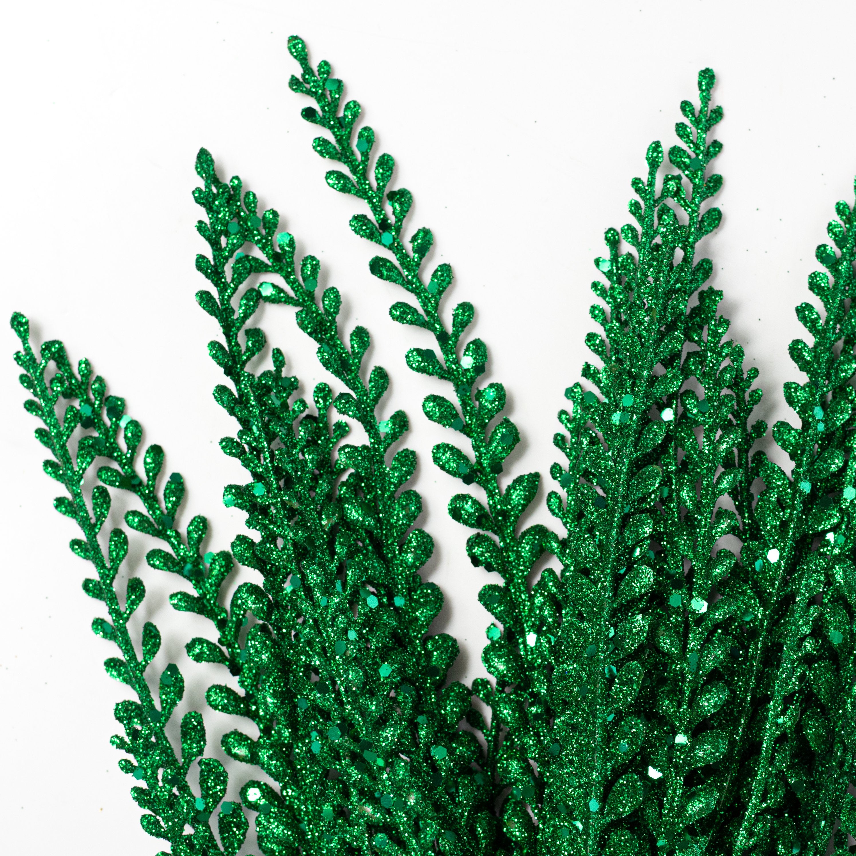 16" Glitter Plastic Button Fern Bush: Green (5 Stem) Lifestyle Photo