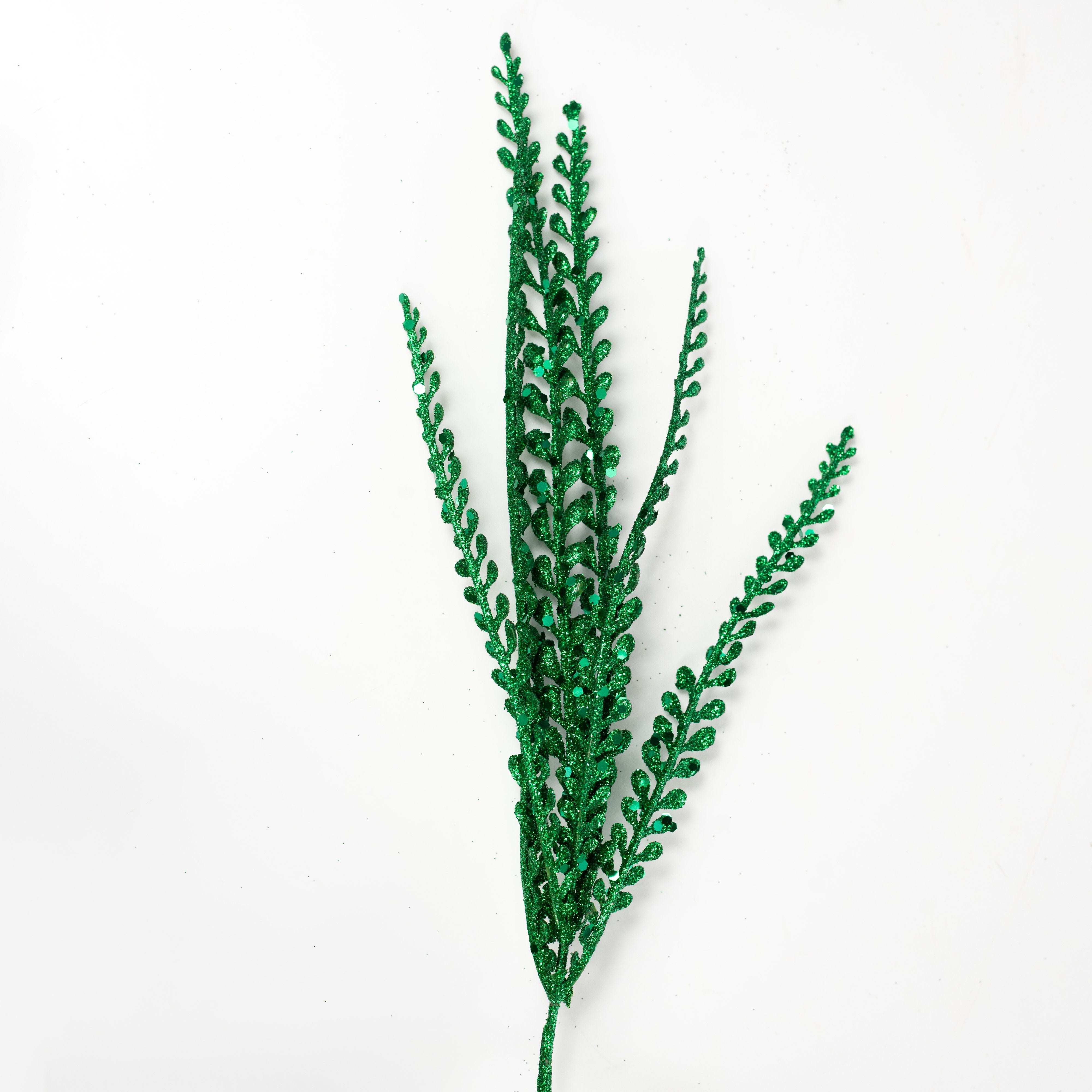 16" Glitter Plastic Button Fern Bush: Green (5 Stem) detail photo 4