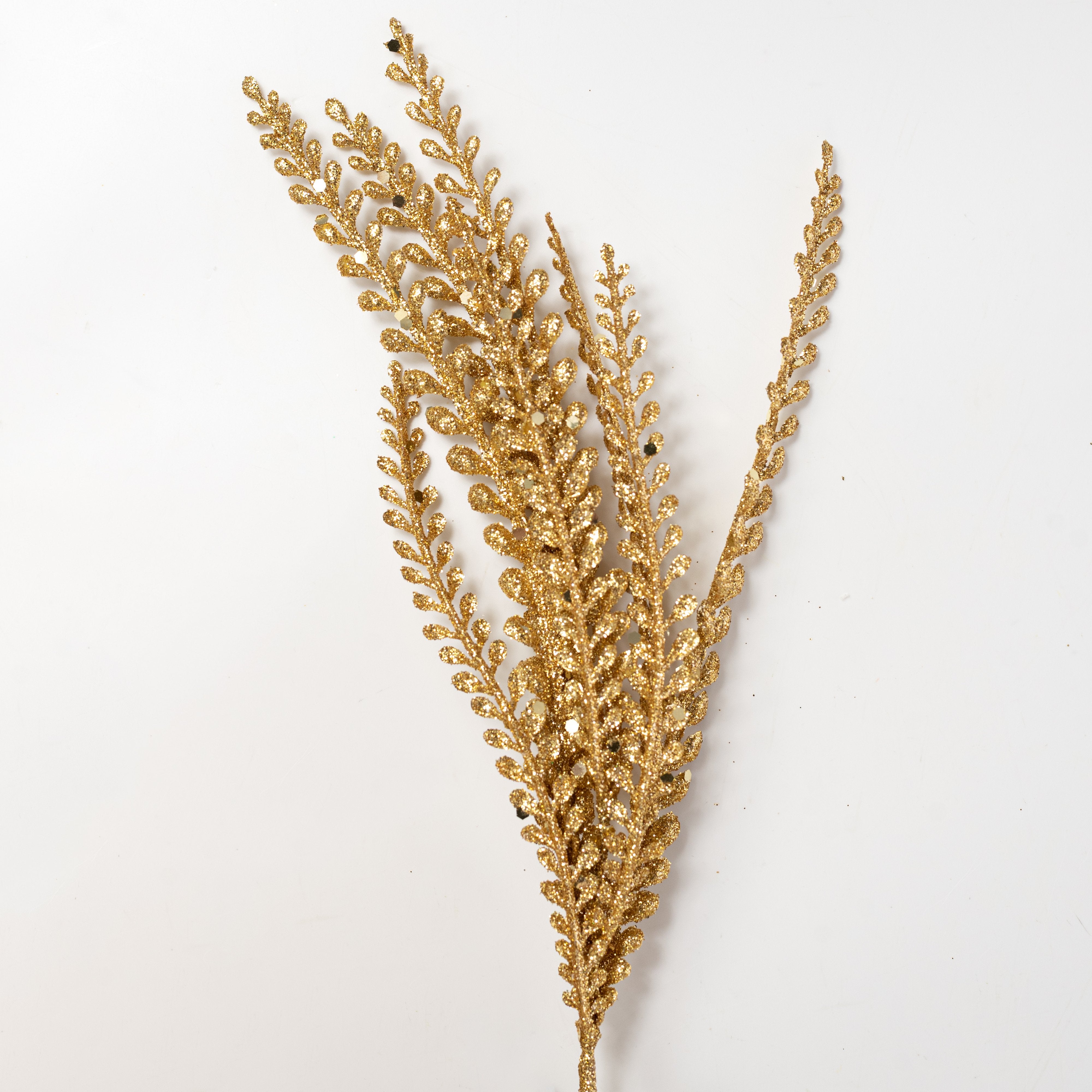 16" Glitter Plastic Button Fern Bush: Metallic Gold (5 Stem) detail photo 4