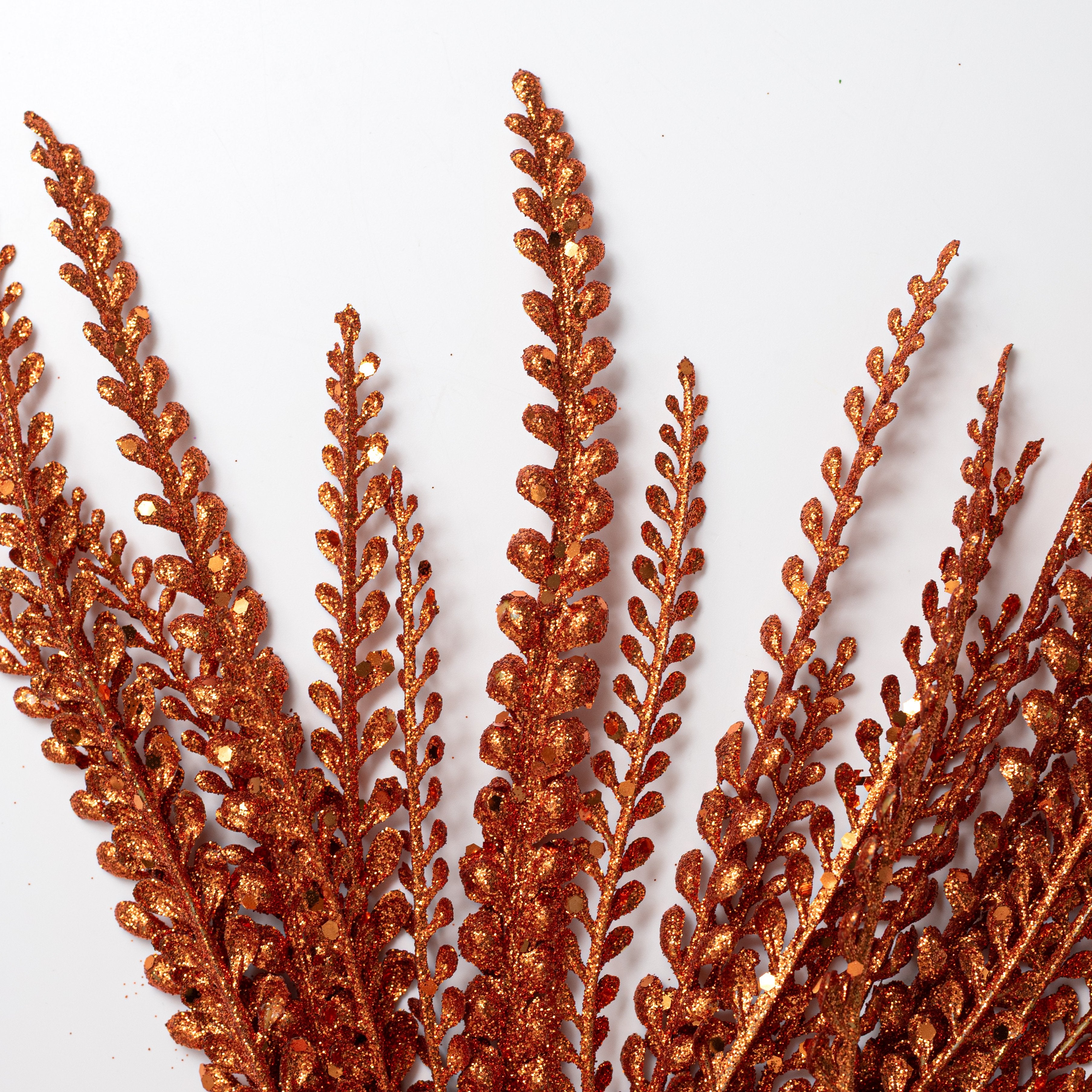 16" Glitter Plastic Button Fern Bush: Orange (5 Stem) Lifestyle Photo