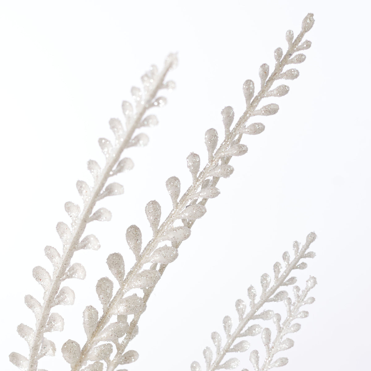 16" Glitter Plastic Button Fern Bush: White (5 Stem) Lifestyle Photo