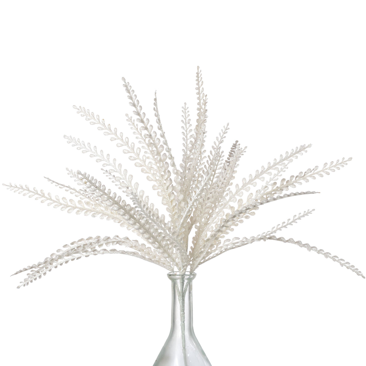 16" Glitter Plastic Button Fern Bush: White (5 Stem) Item Number: 86929WT