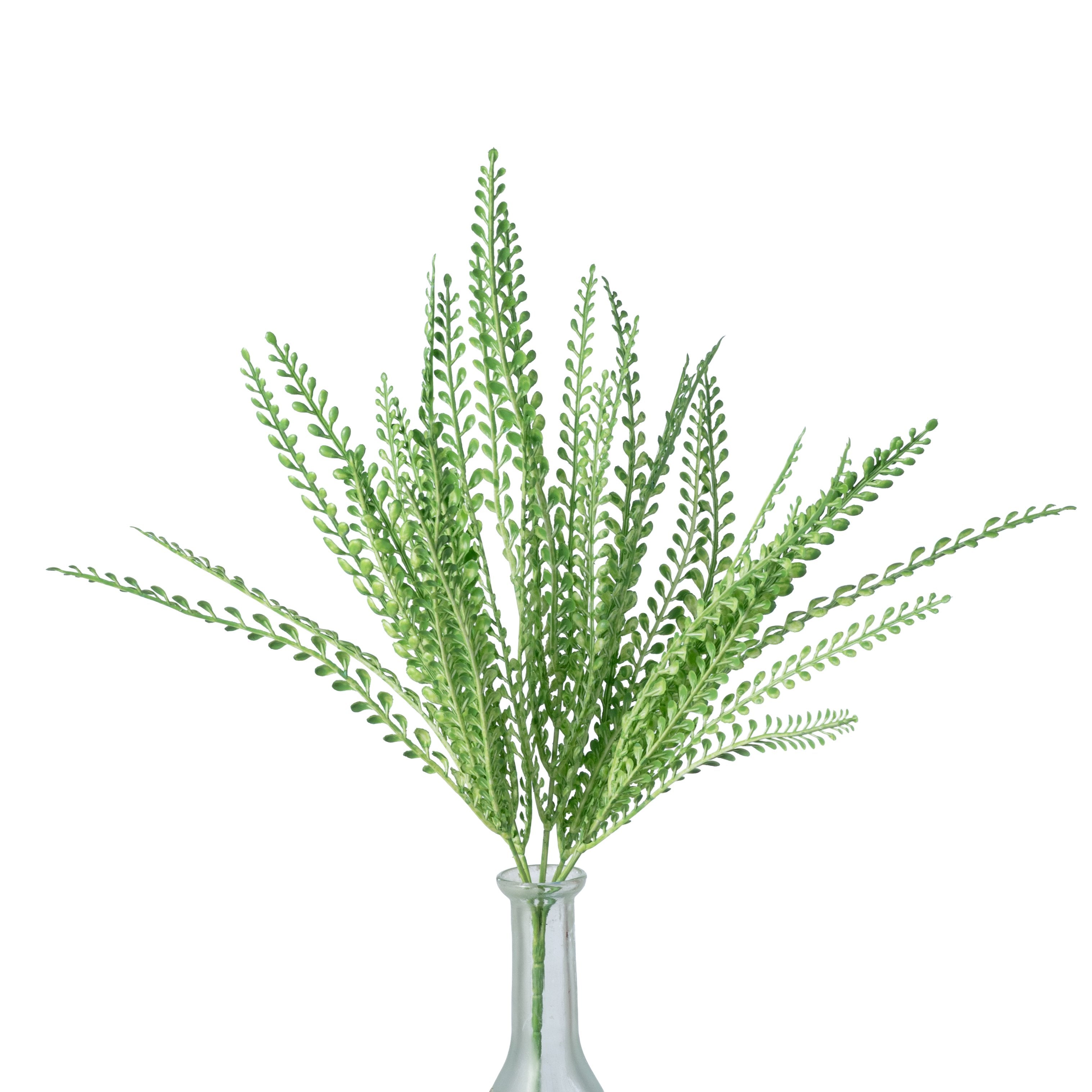 16" Plastic Leaf Button Fern Bush: Green (5 Stem) Item Number: 57497GN