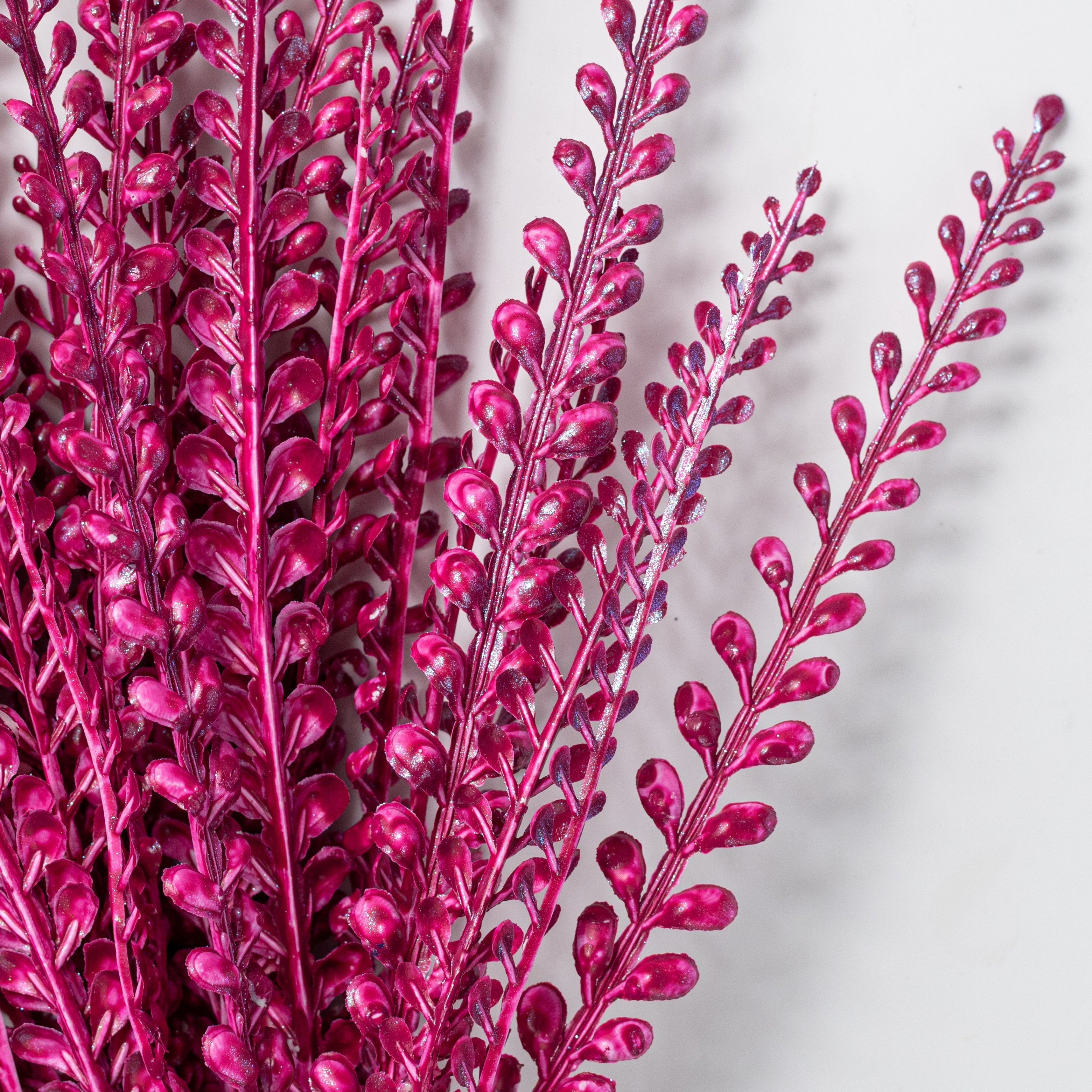 16" Plastic Leaf Button Fern Bush: Iridescent Fuchsia Pink (5 Stem) Lifestyle Photo
