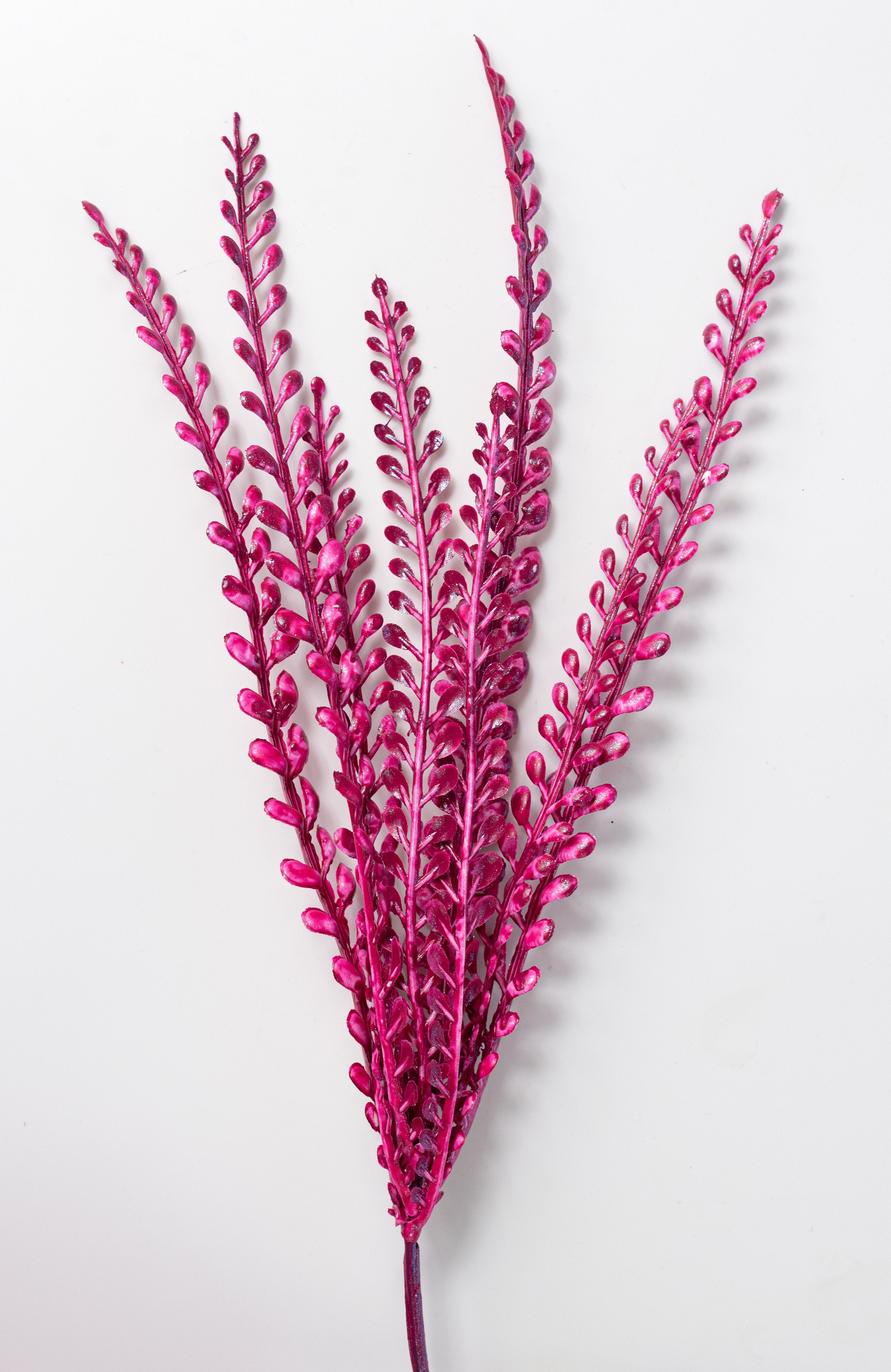 16" Plastic Leaf Button Fern Bush: Iridescent Fuchsia Pink (5 Stem) detail photo 4