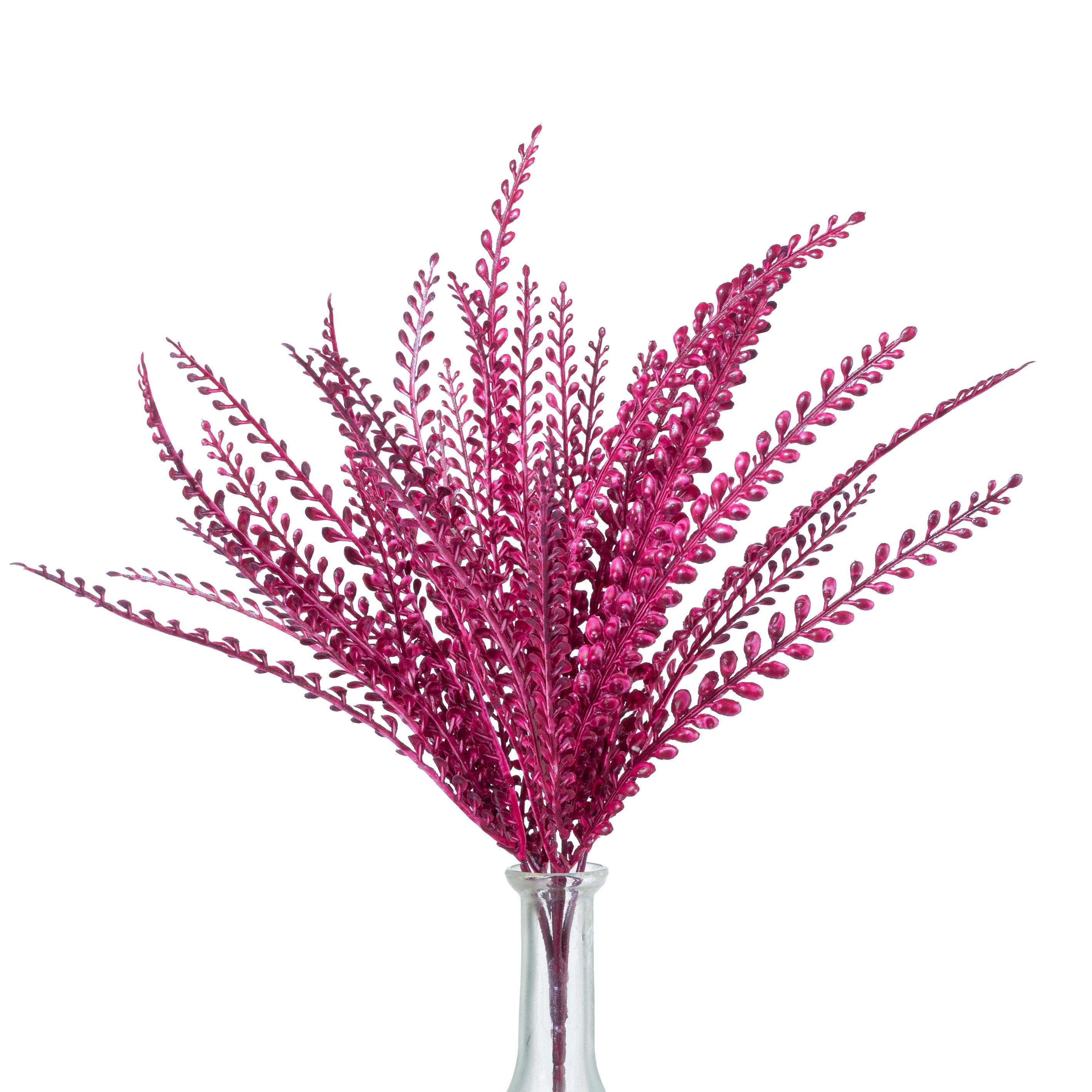 16" Plastic Leaf Button Fern Bush: Iridescent Fuchsia Pink (5 Stem) Item Number: 57498BT