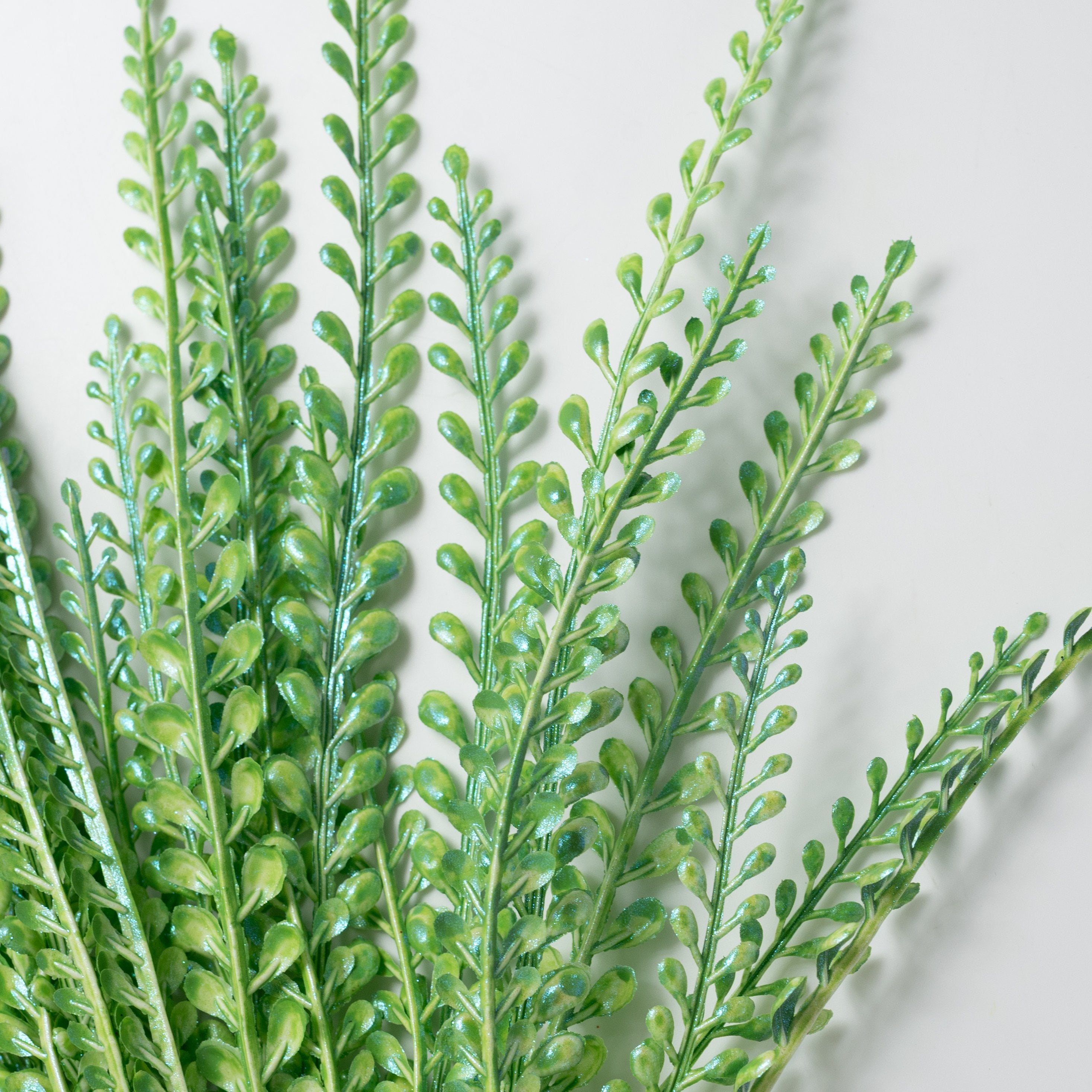 16" Plastic Leaf Button Fern Bush: Iridescent Green (5 Stem) Lifestyle Photo