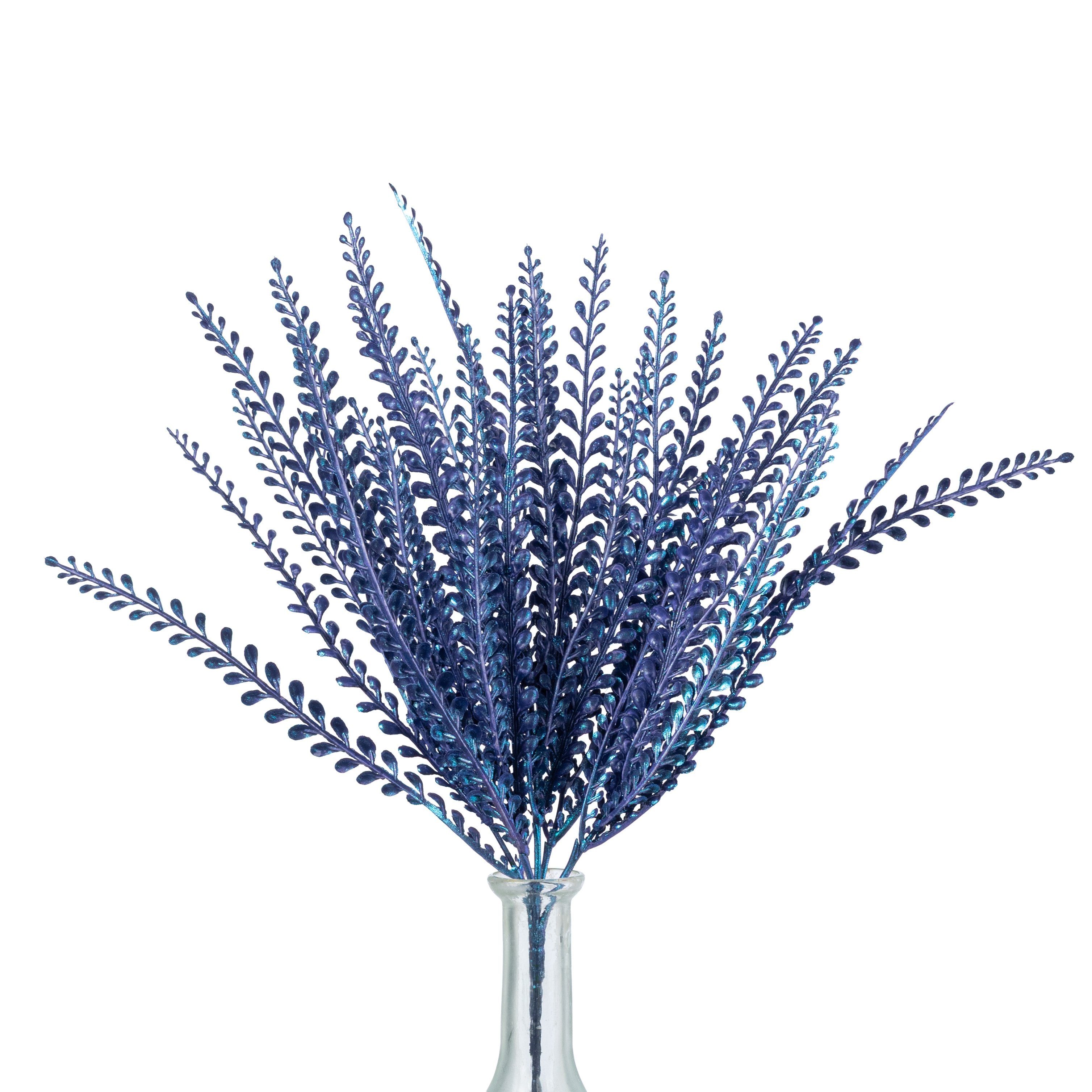 16" Plastic Leaf Button Fern Bush: Iridescent Purple (5 Stem) Item Number: 57498PU
