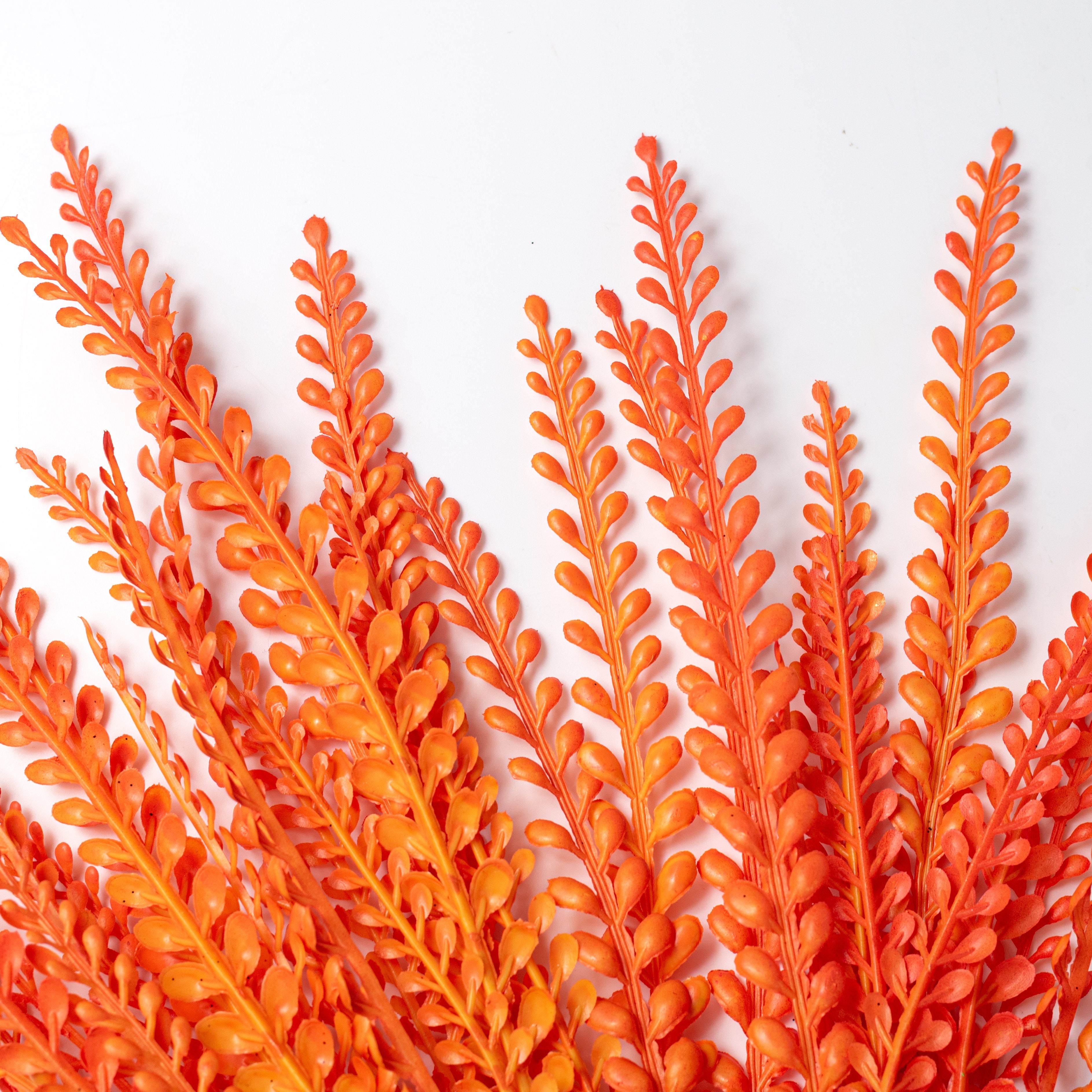 16" Plastic Leaf Button Fern Bush: Orange (5 Stem) Lifestyle Photo
