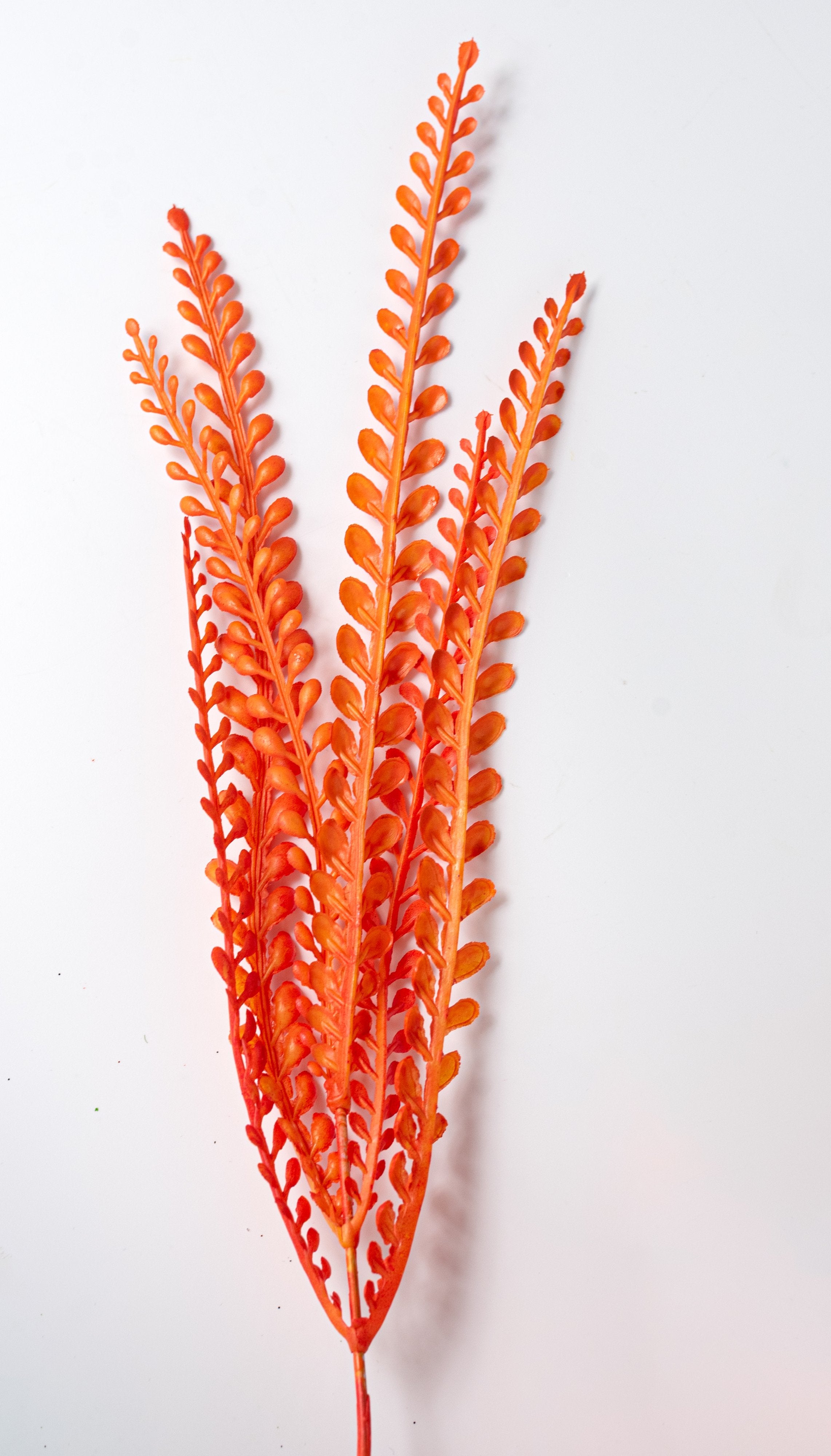 16" Plastic Leaf Button Fern Bush: Orange (5 Stem) detail photo 4